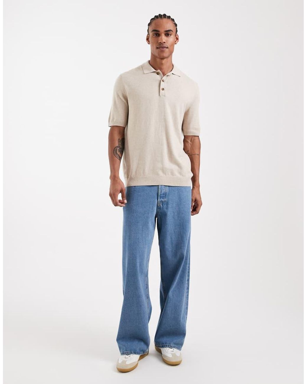 Only & Sons Natural Knit Short Sleeve Polo Shirt for men