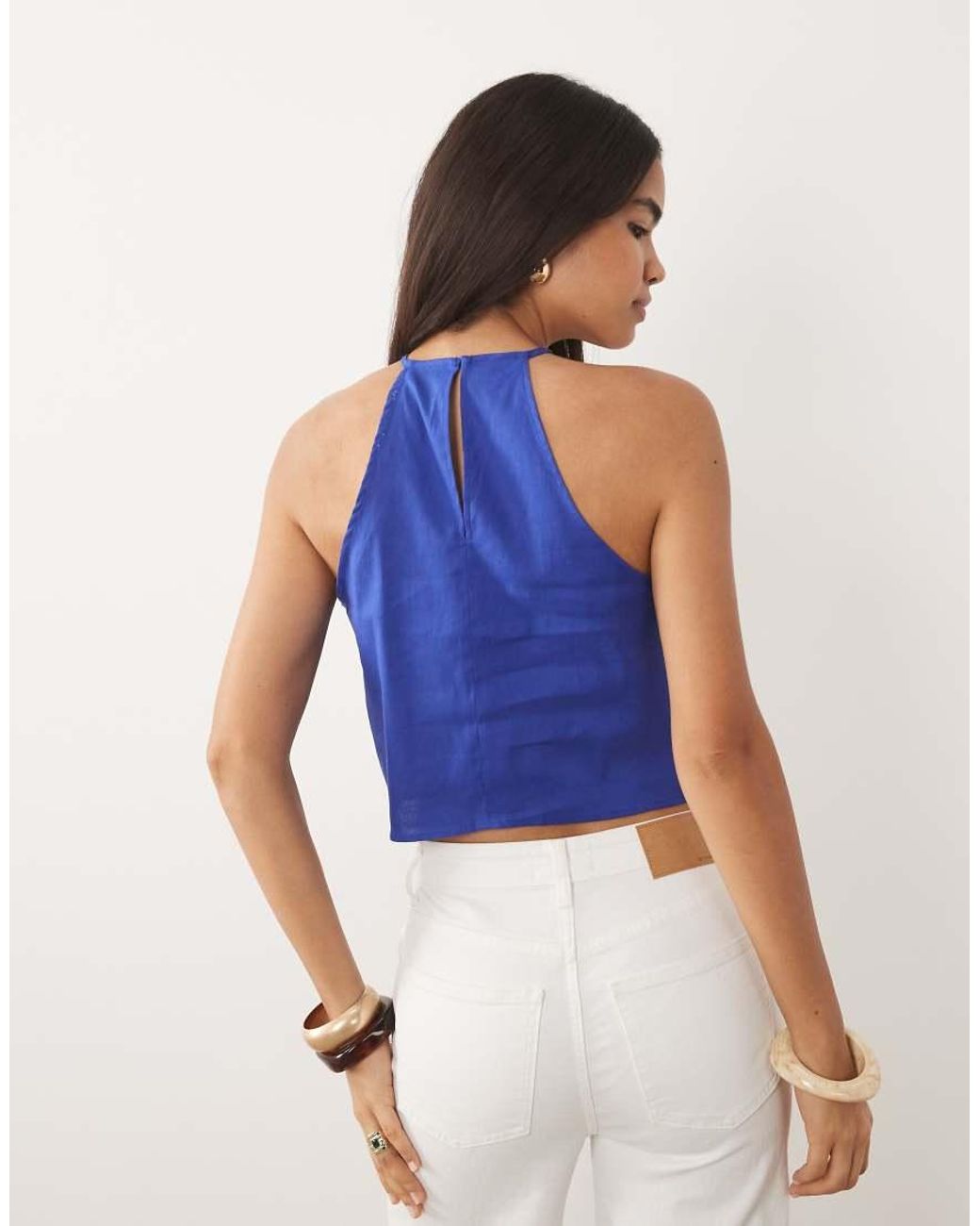 Top Allacciato Al Collo di Mango in Blue