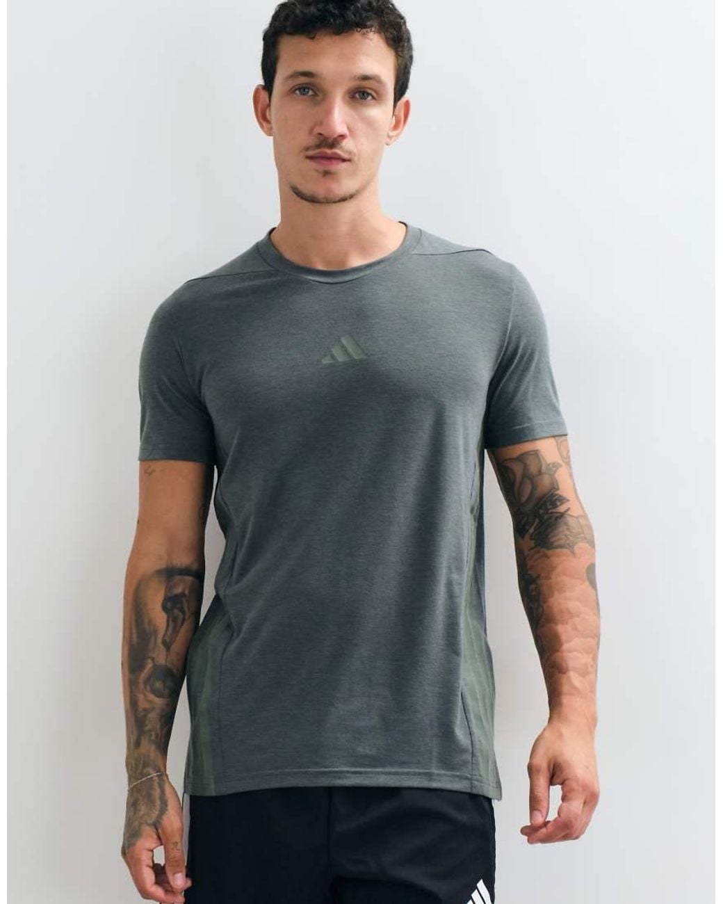 Adidas Originals Gray Adidas Training D4t T-shirt With 3 Stripes for men