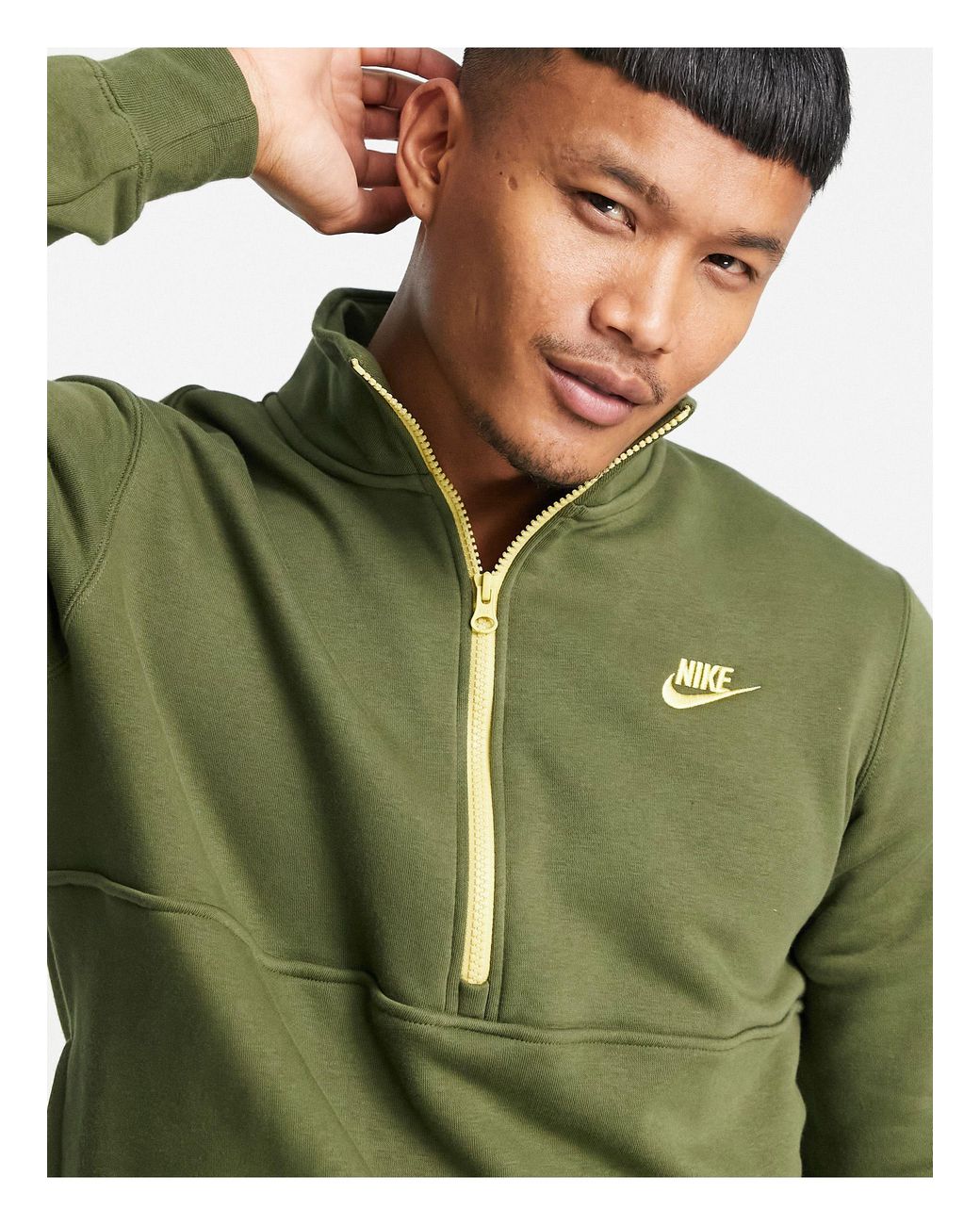 Nike Club Fleece Half Zip Sweat in Green for Men | Lyst UK
