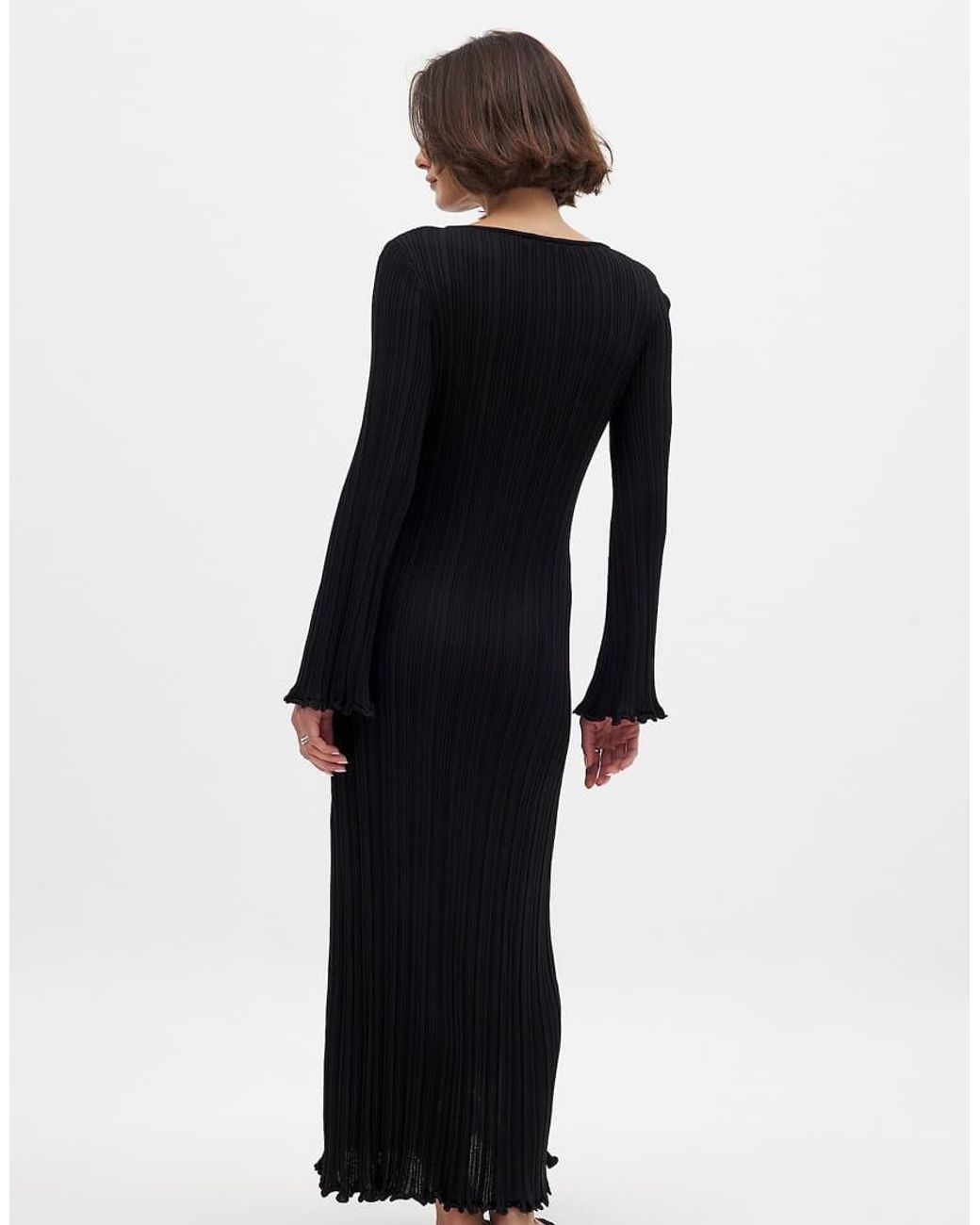 NA-KD Blue Knitted Round Neck Frill Maxi Dress