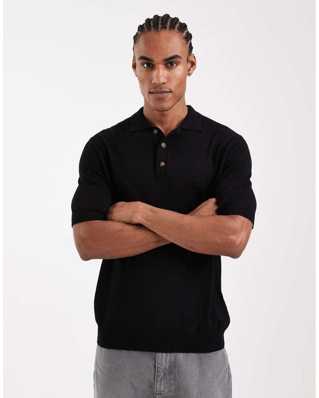 Only & Sons Black Knit Short Sleeve Polo Shirt for men