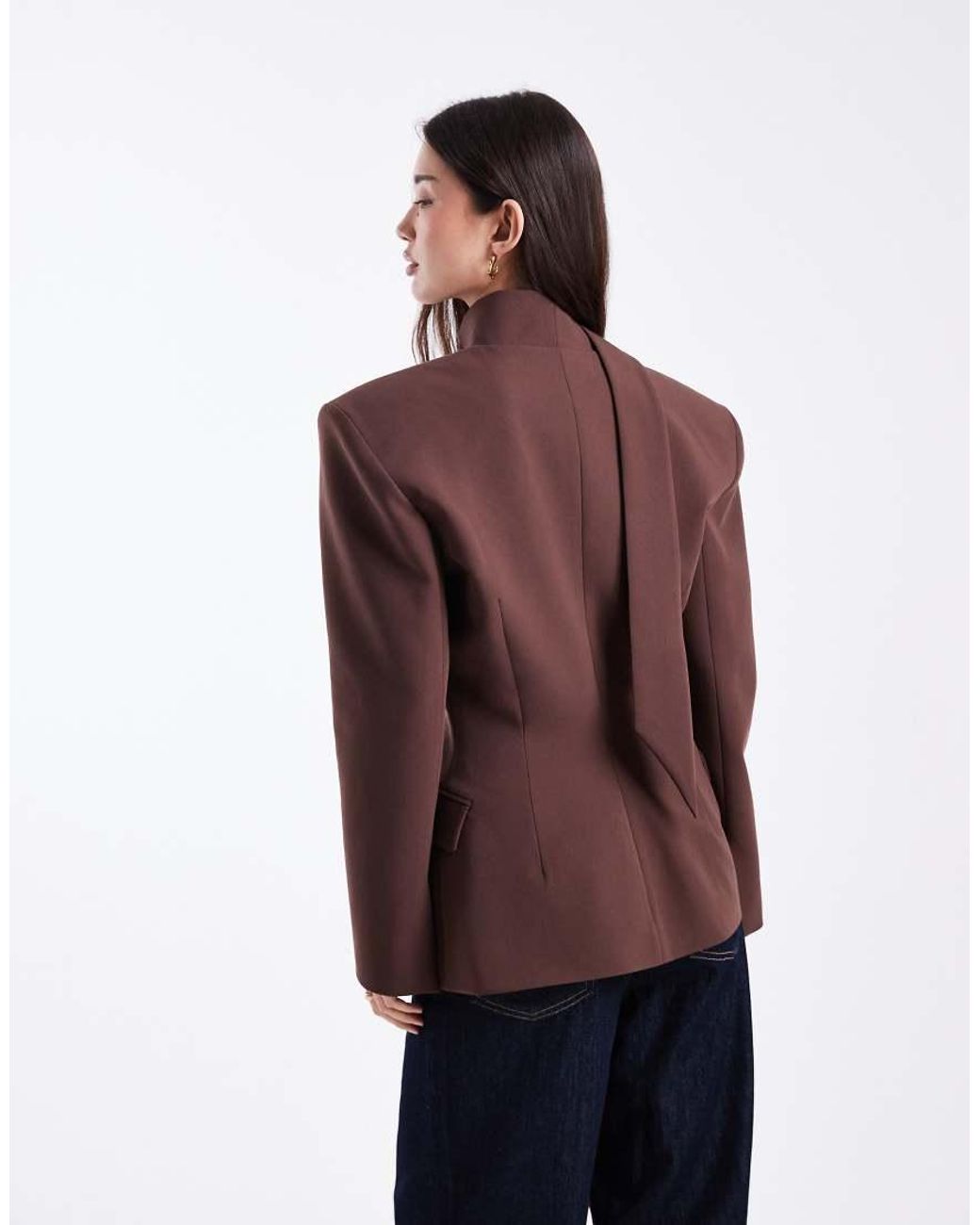 ASOS Purple Cinch Shoulder Pad Blazer With Scarf