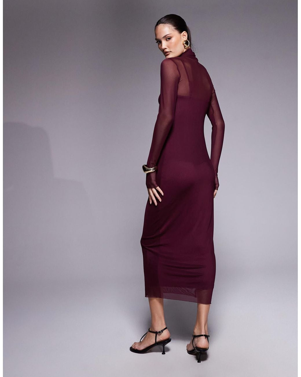 AFRM Shailene High Neck Mesh Midi Dress in Purple | Lyst
