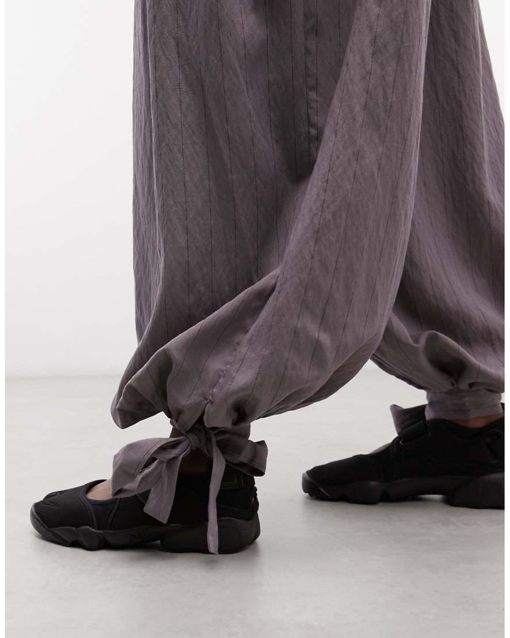 ASOS Purple Tie Cuff Detail Soft Barrel Striped Trouser