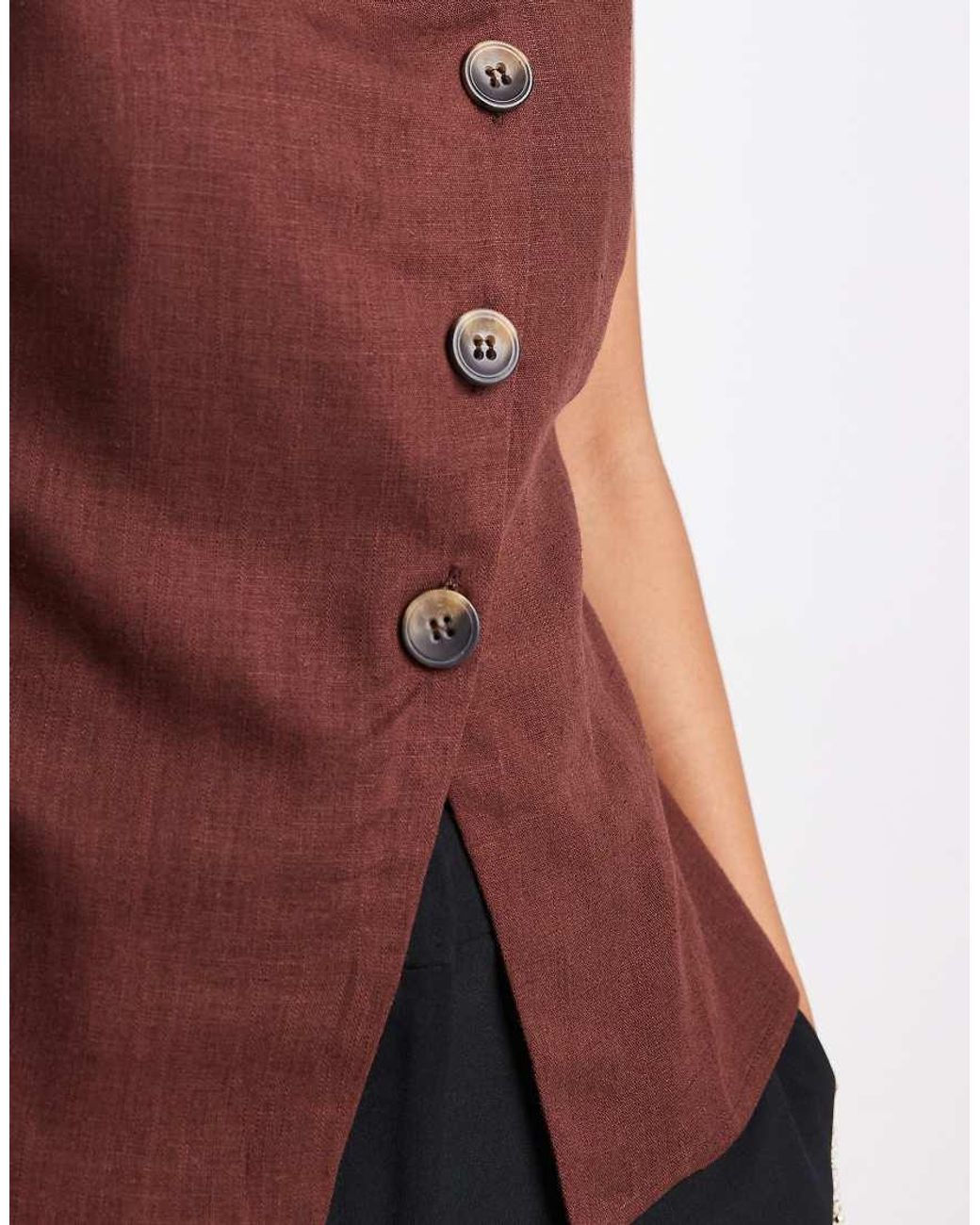 ASOS Brown Linen Look Asymmetric Button Front Waistcoat