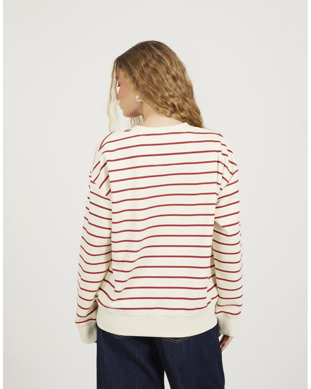 Brave Soul Natural Stripe Embroidered Crew Neck Sweatshirt