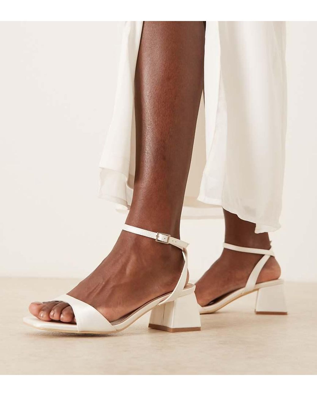 Be Mine Wide Fit Natural Bridal Ammie Low Block Heeled Sandals