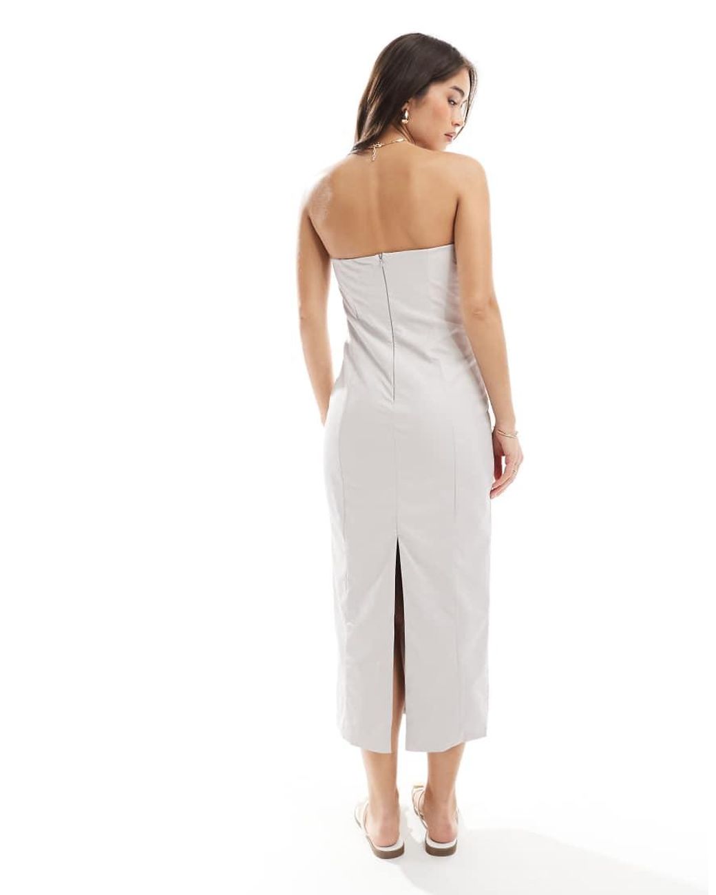 NARRATED White Strapless Bodycon Midi Dress