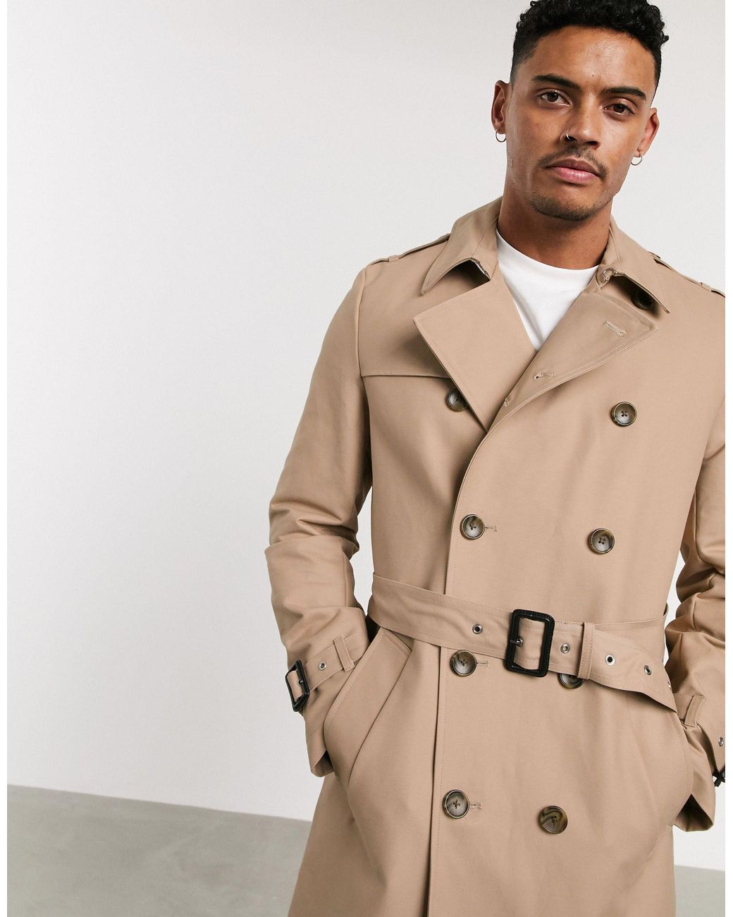 Mens trench coat store with belt