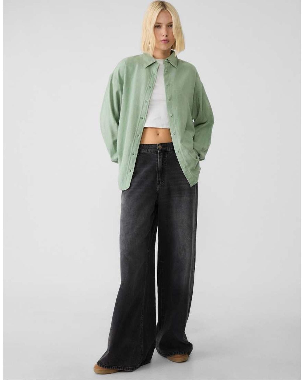Stradivarius Green Linen Blend Shirt