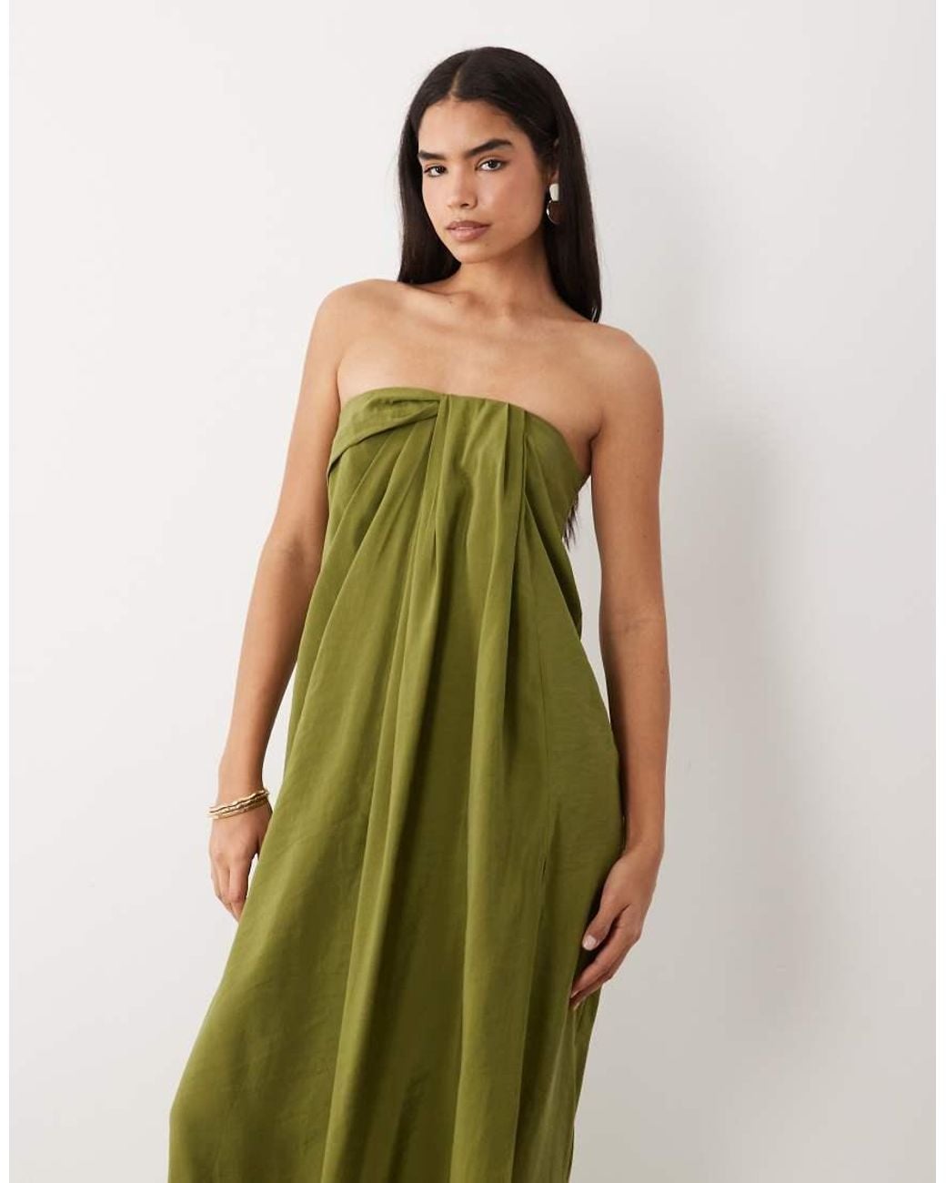 ASOS Green Draped Strapless Maxi Dress