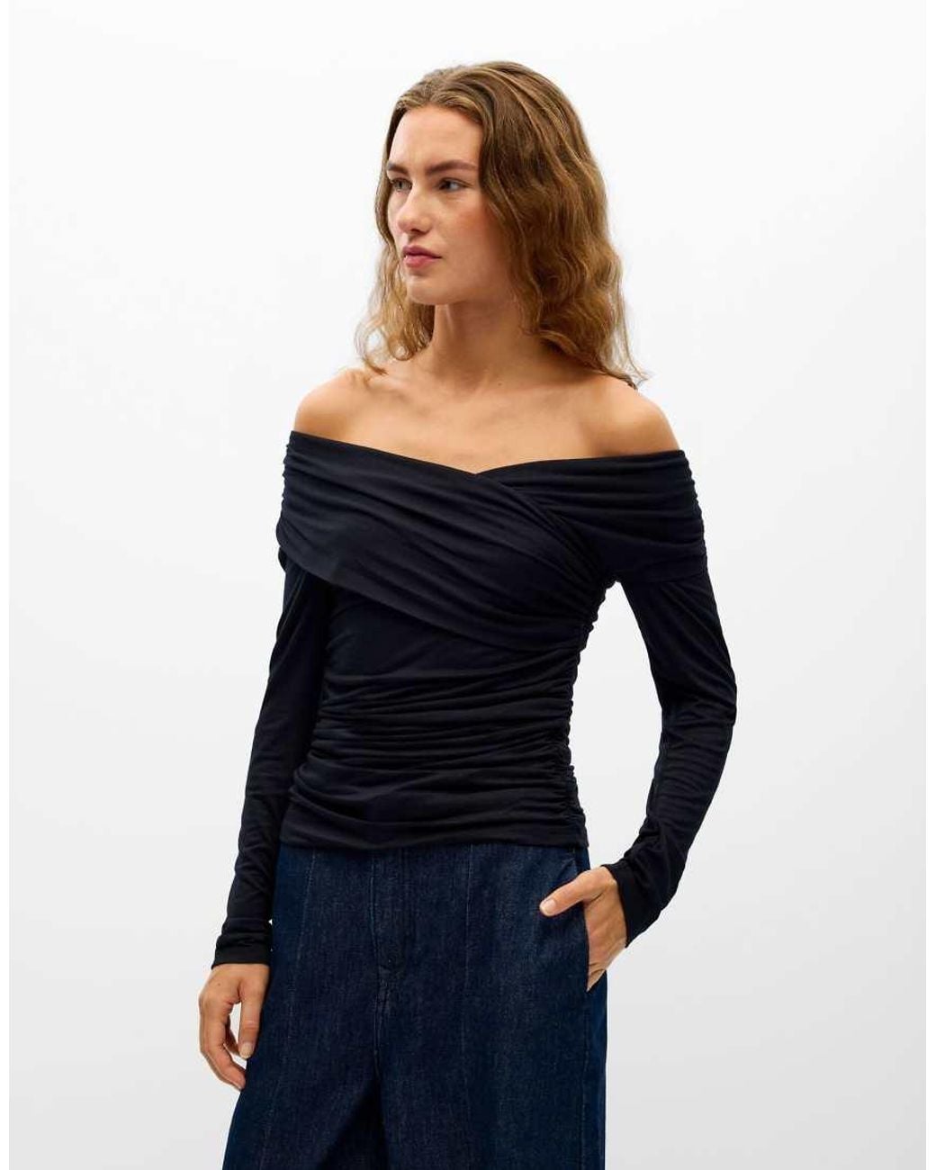 Object Blue Levih Jersey Slim Fit V-neck Long Sleeve Stretch Top