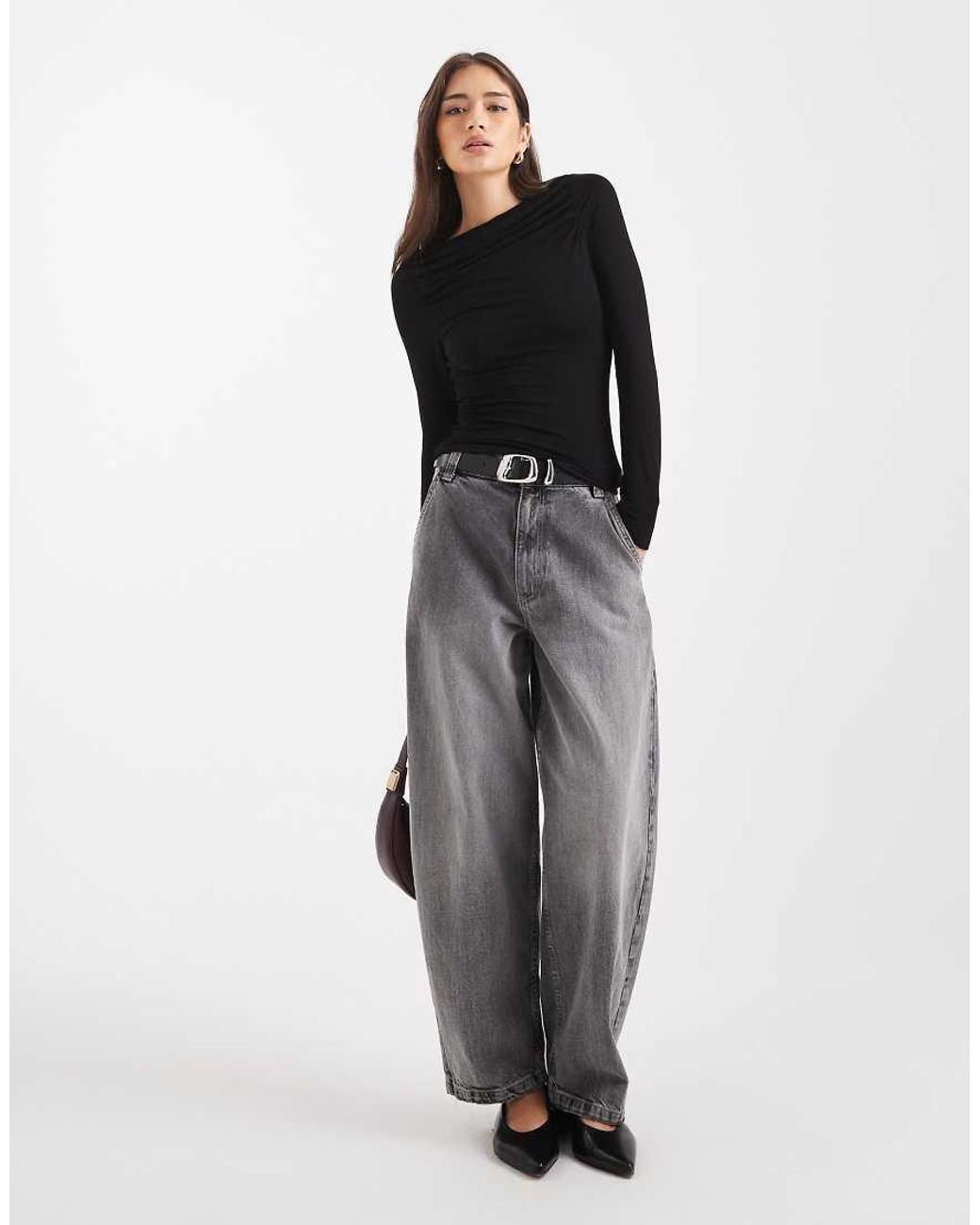 Miss Selfridge Black Ruched Slash Neck Top