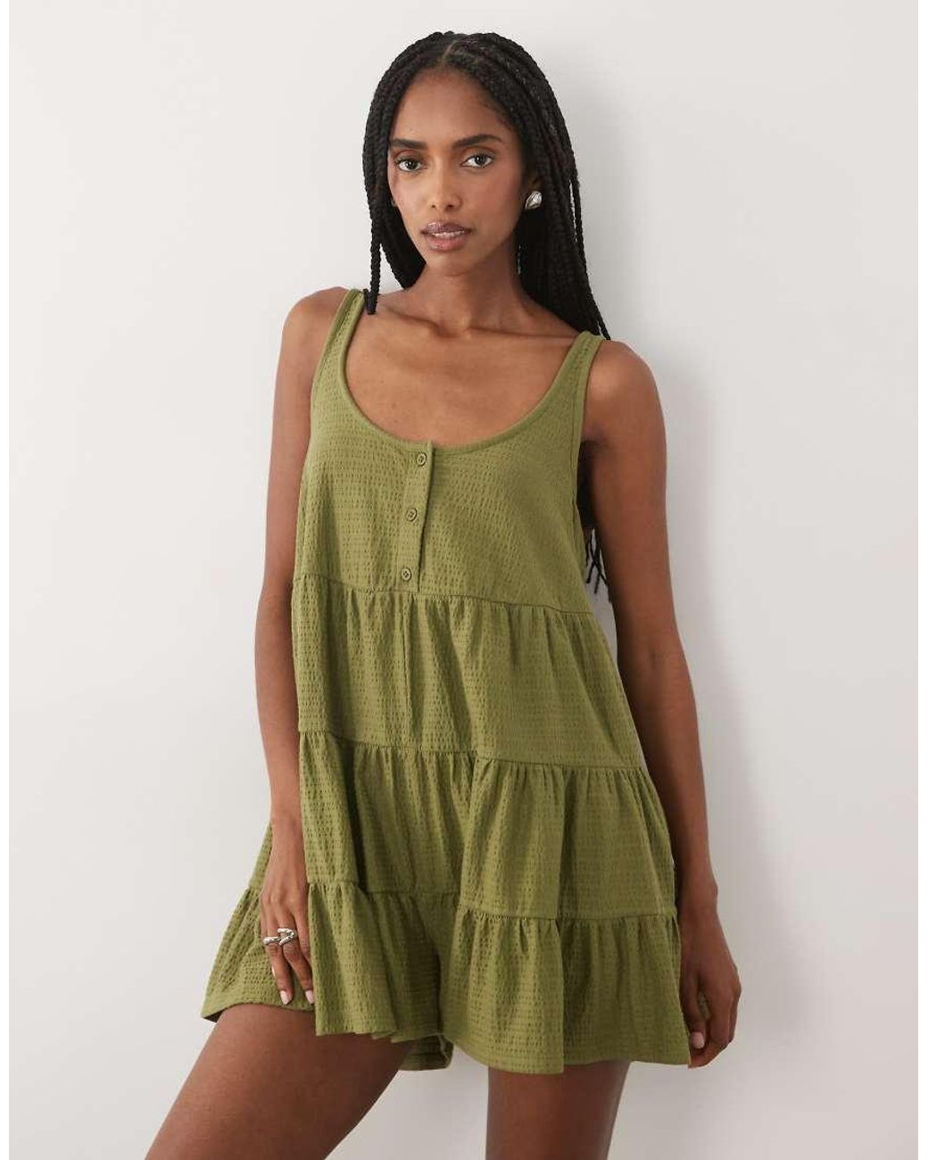 Miss Selfridge Green Tiered Jersey Romper