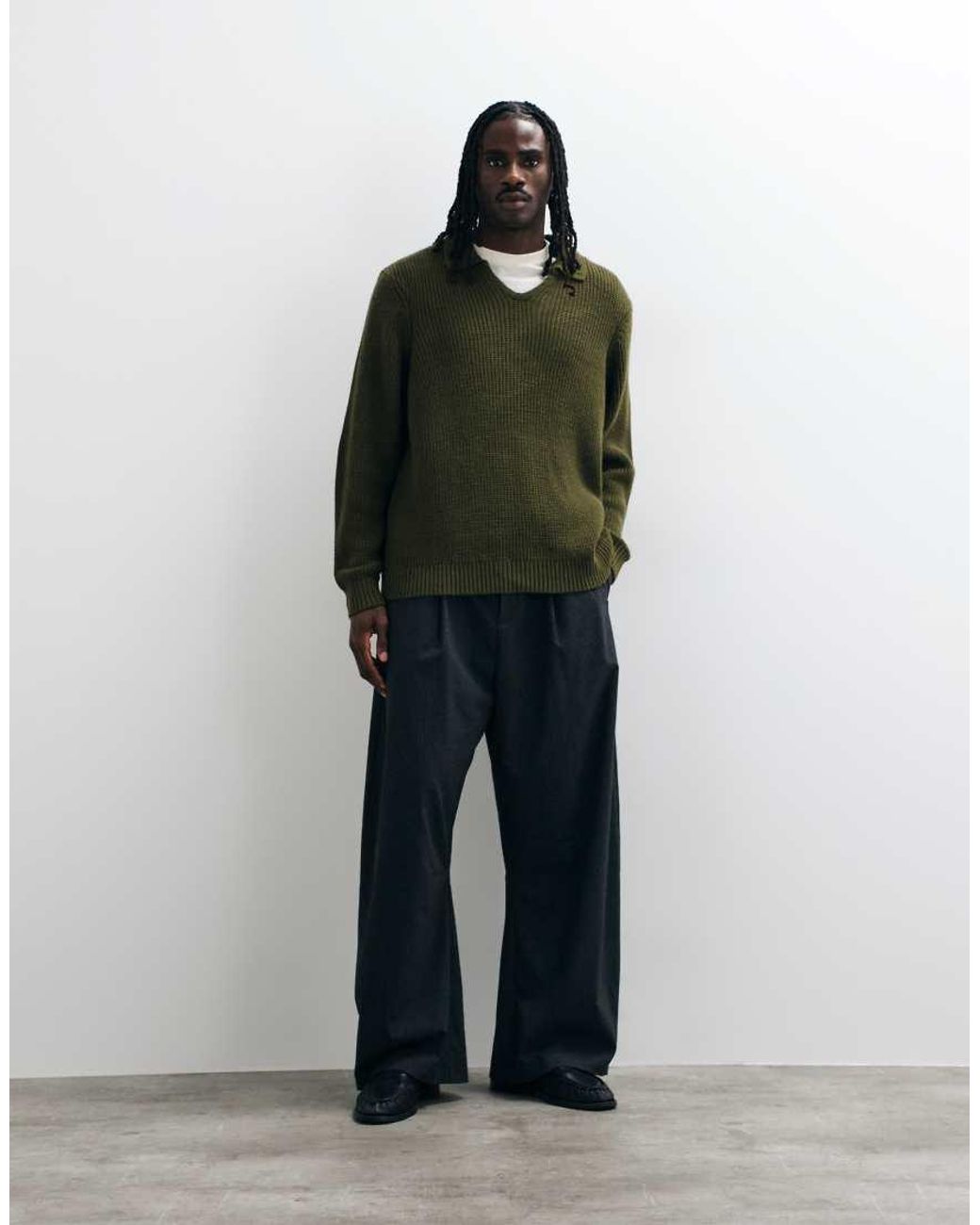 ASOS Green Oversized Knitted Notch Neck Polo for men