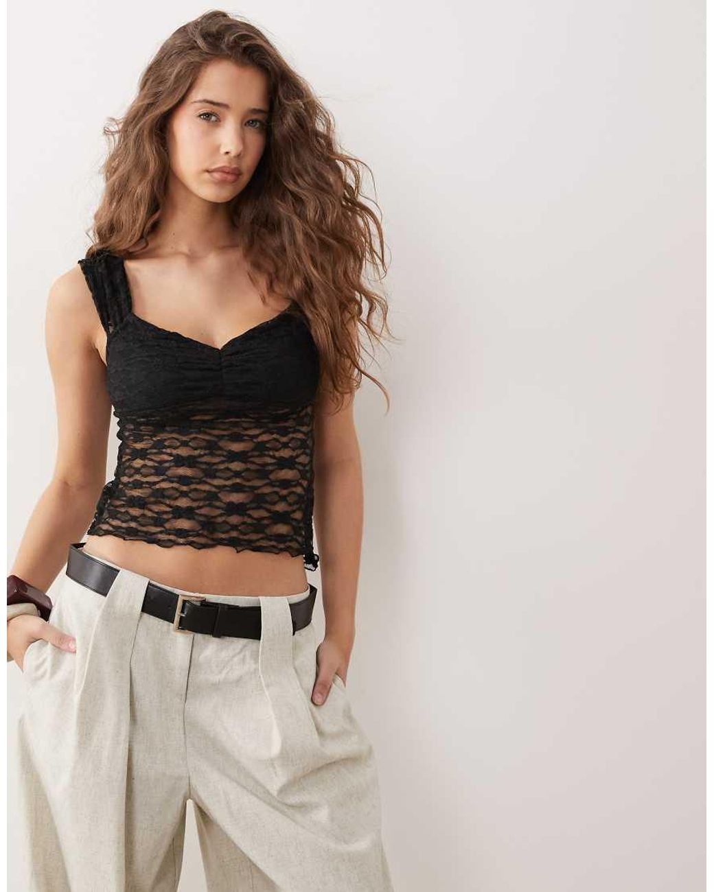 Miss Selfridge Brown Lace Top