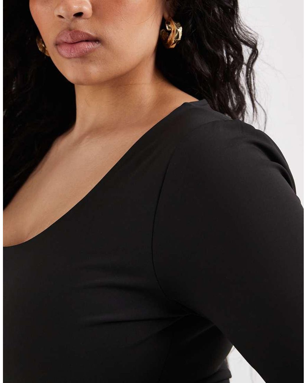 ASOS Black Asos Design Curve Sculpting Scoop Neck Long Sleeve Bodysuit