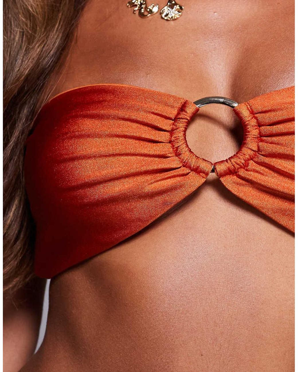 SIMMI Orange Dolce Satin O Ring Bikini Top