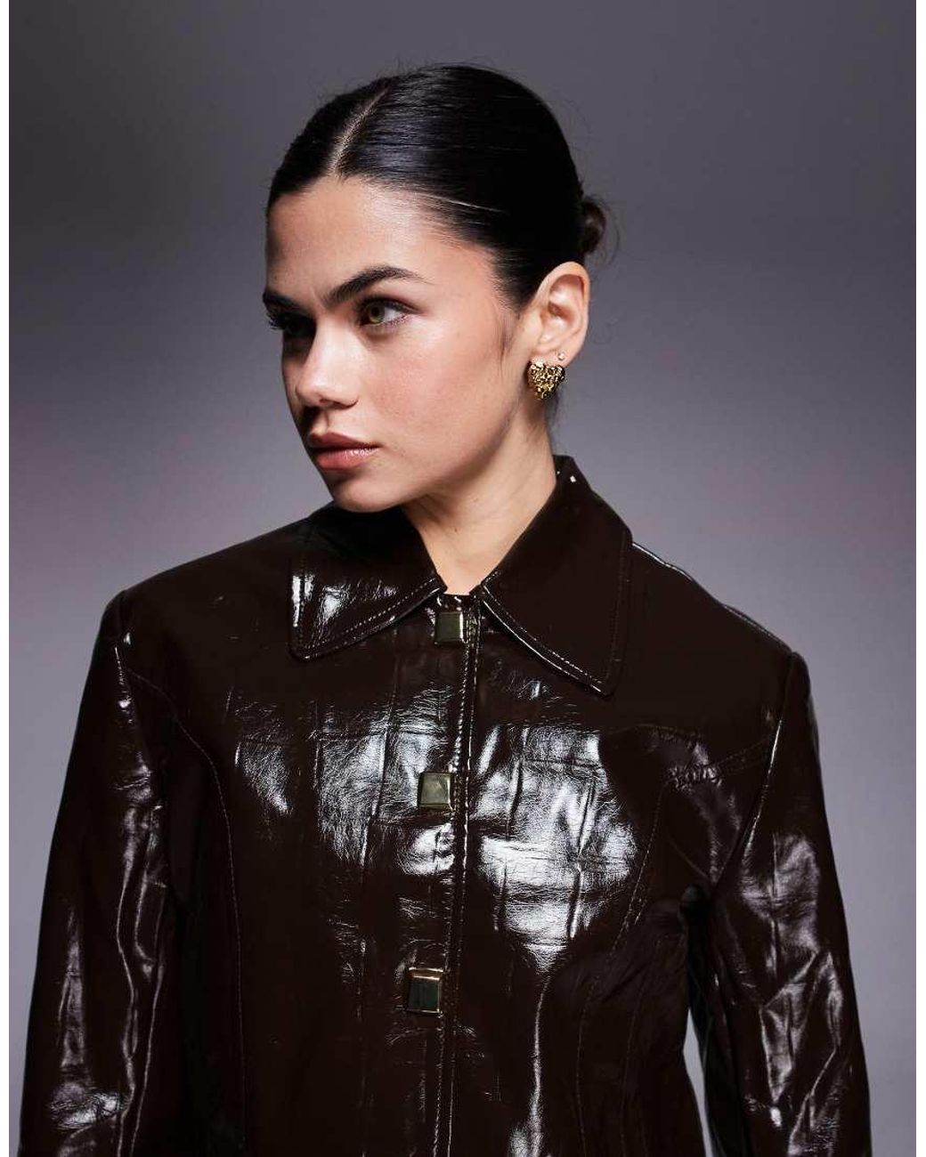 River Island Black Croc Faux Leather Harrington Jacket