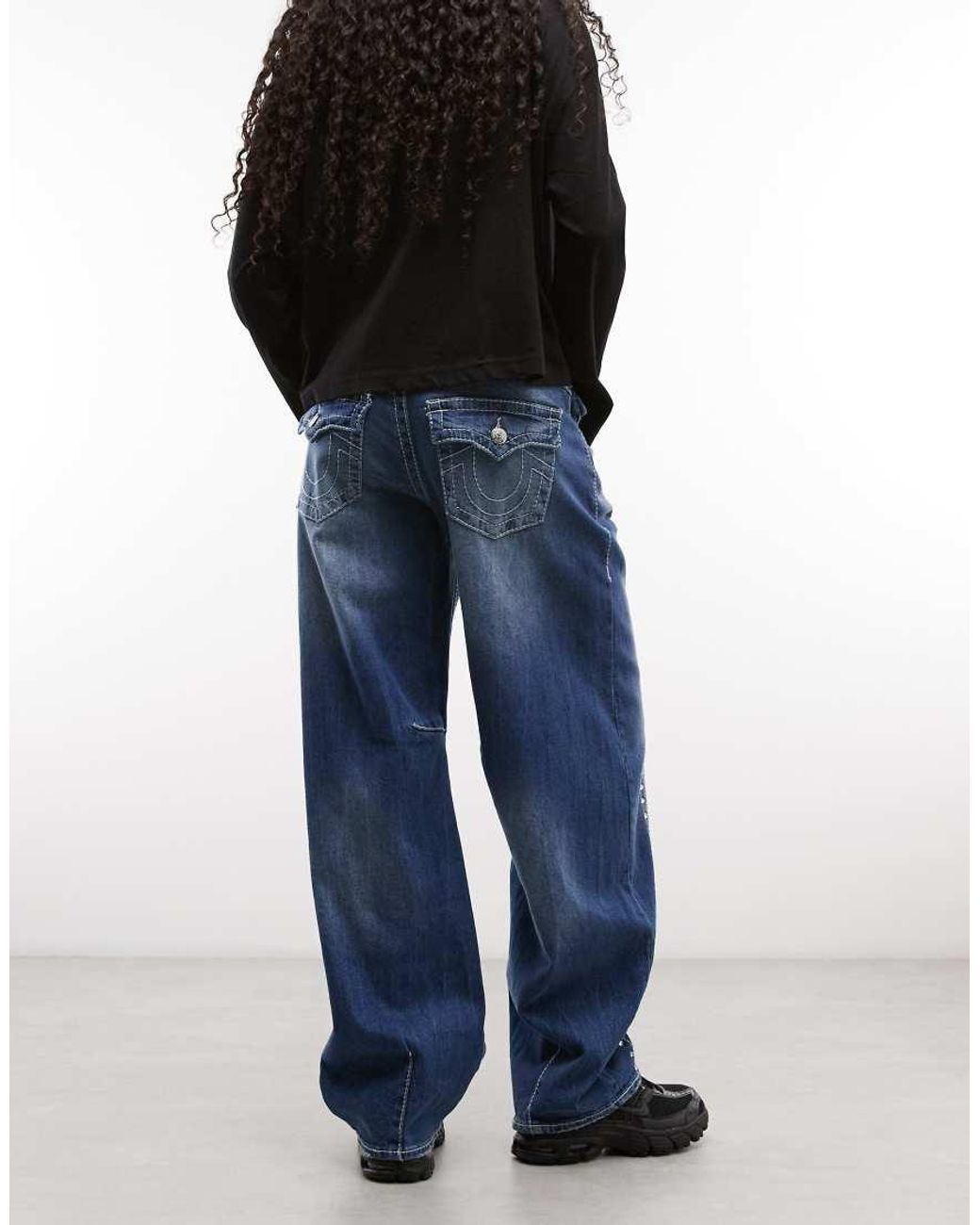 True Religion Blue Western Studded Bailey baggy Barrel Jeans