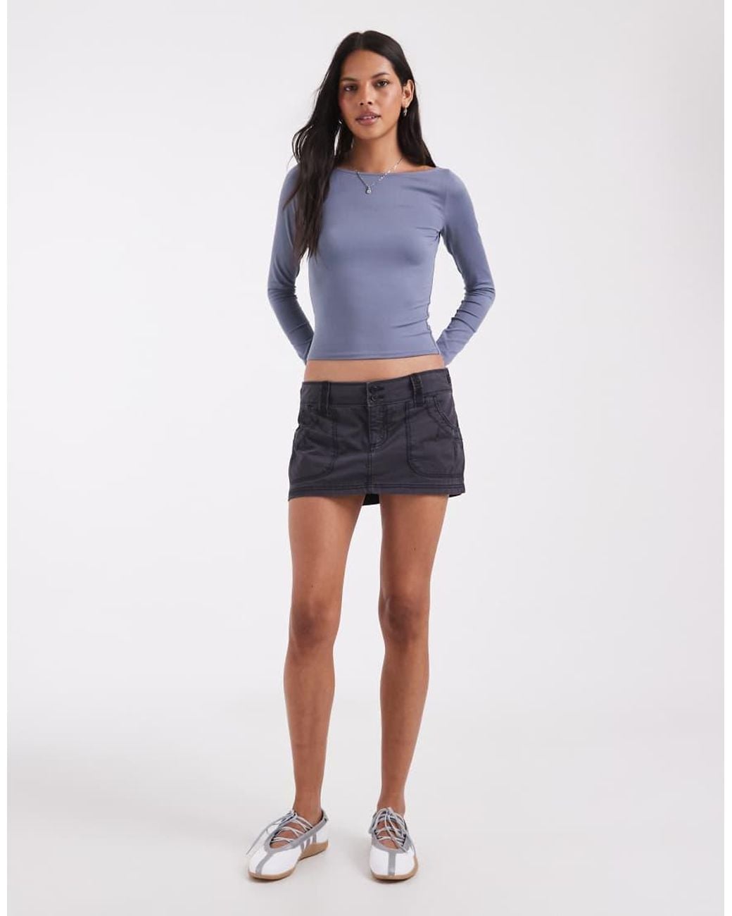 Hollister Blue Long Sleeve Seamless Scoop Neck Top