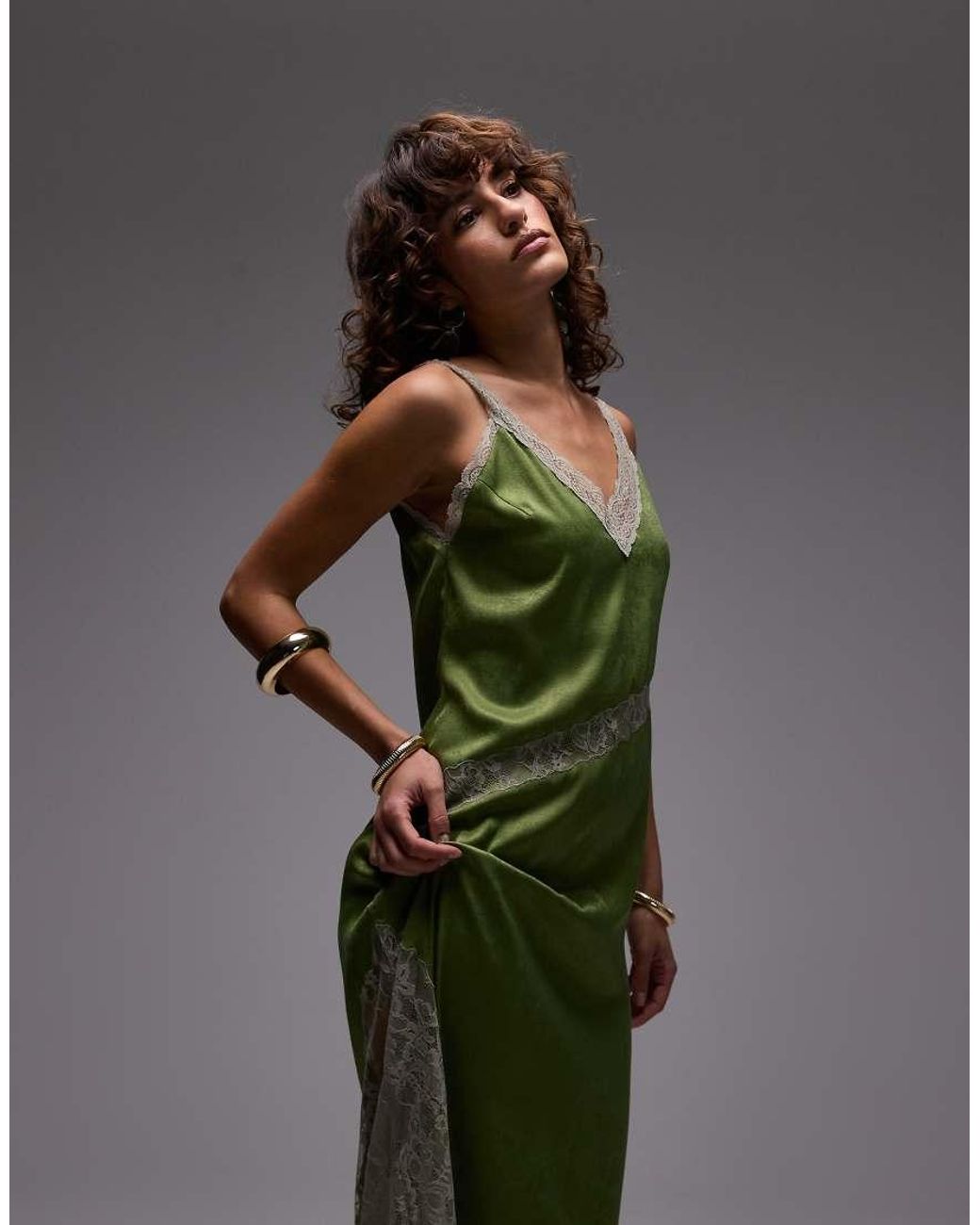 topshop green lace dress Cutwork Insert Midi in 1990s