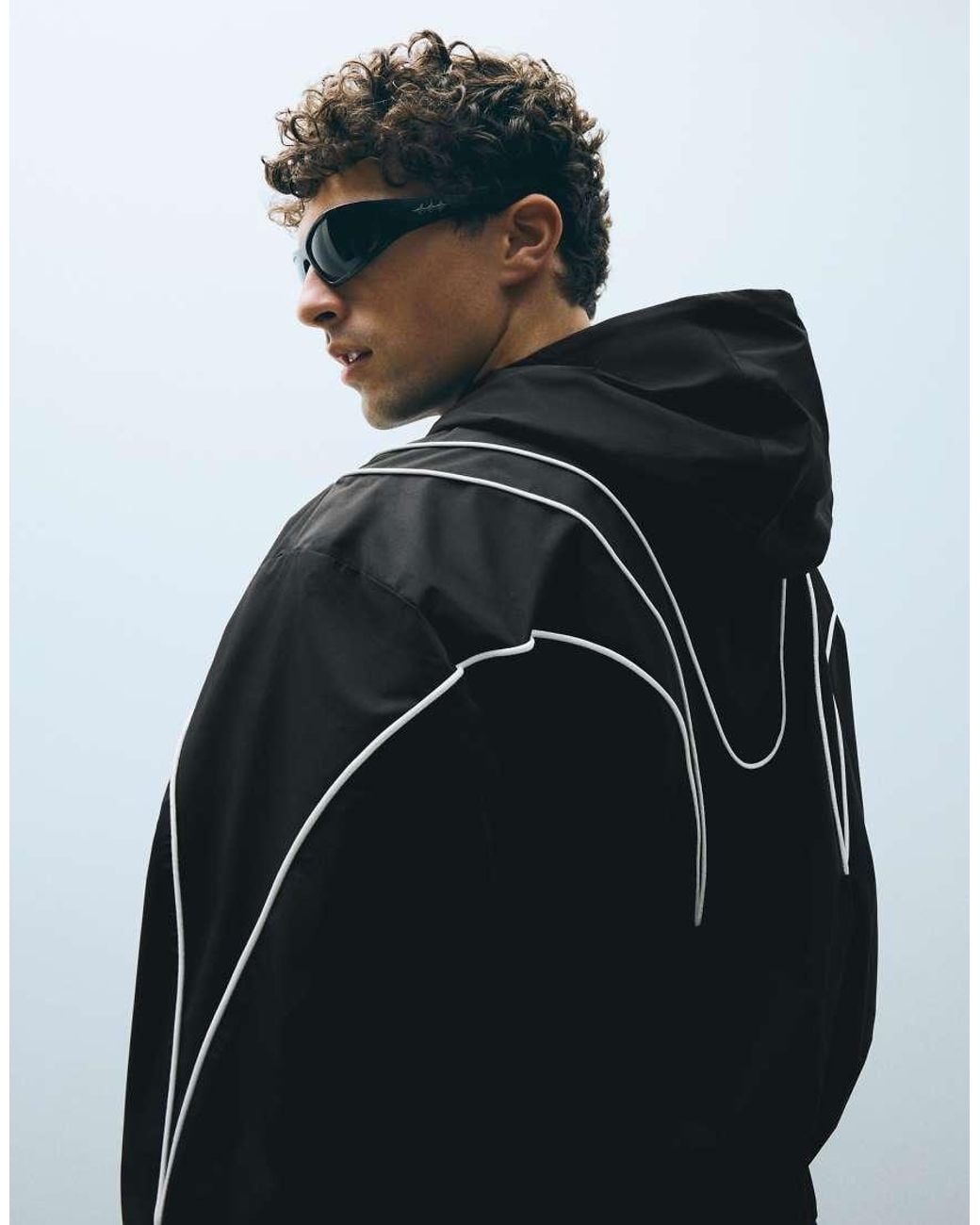 Bershka Black Lightweight Technical Hooded Jacket for men