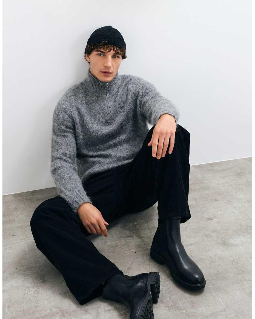 ASOS Gray Oversized Knitted Half Zip Sweater for men