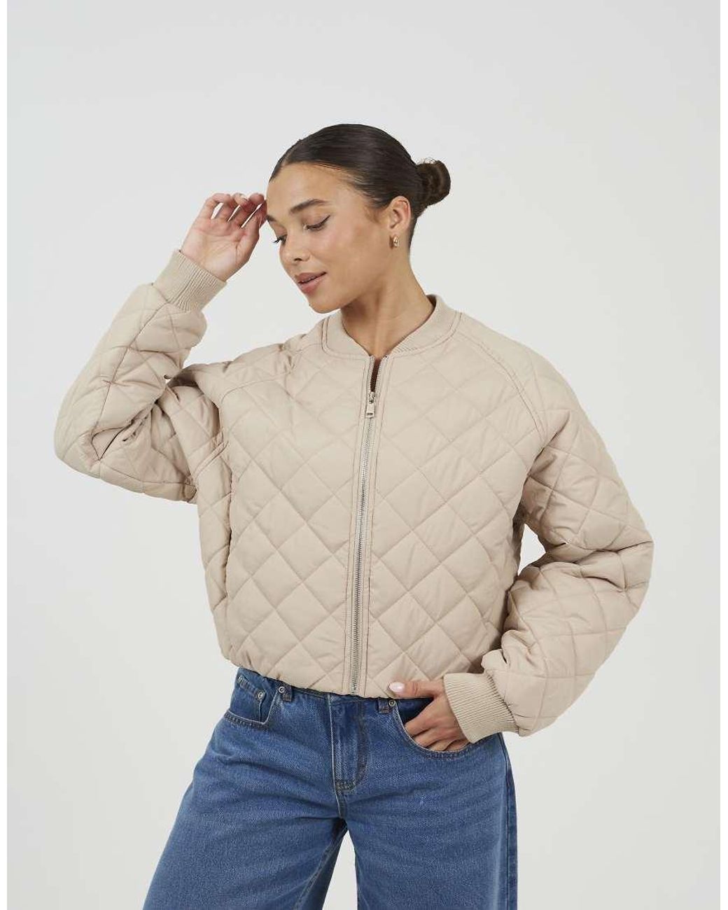 Brave Soul Natural Diamond Quilted Bomber Jacket