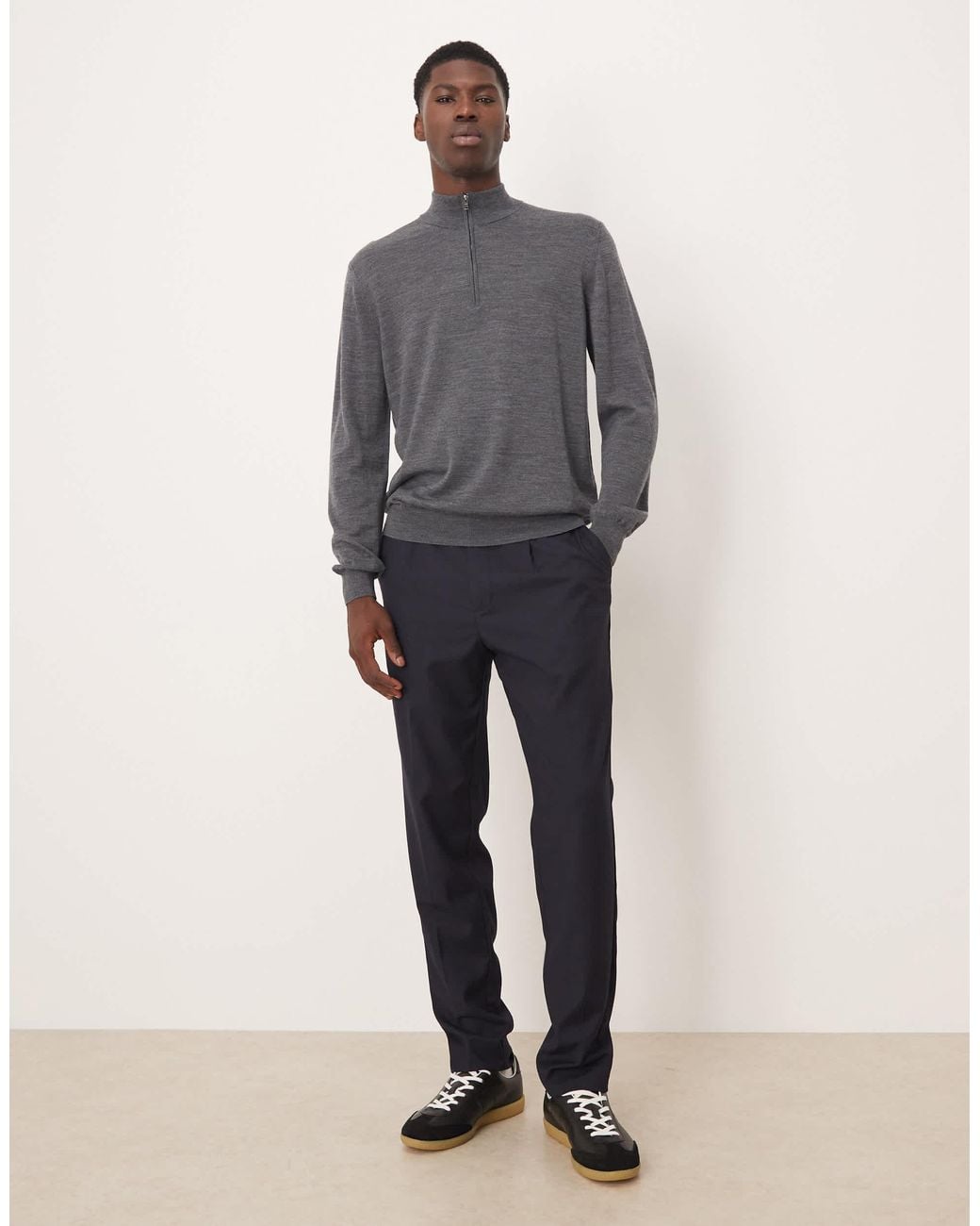 Mango Gray Knitted Half Zip for men