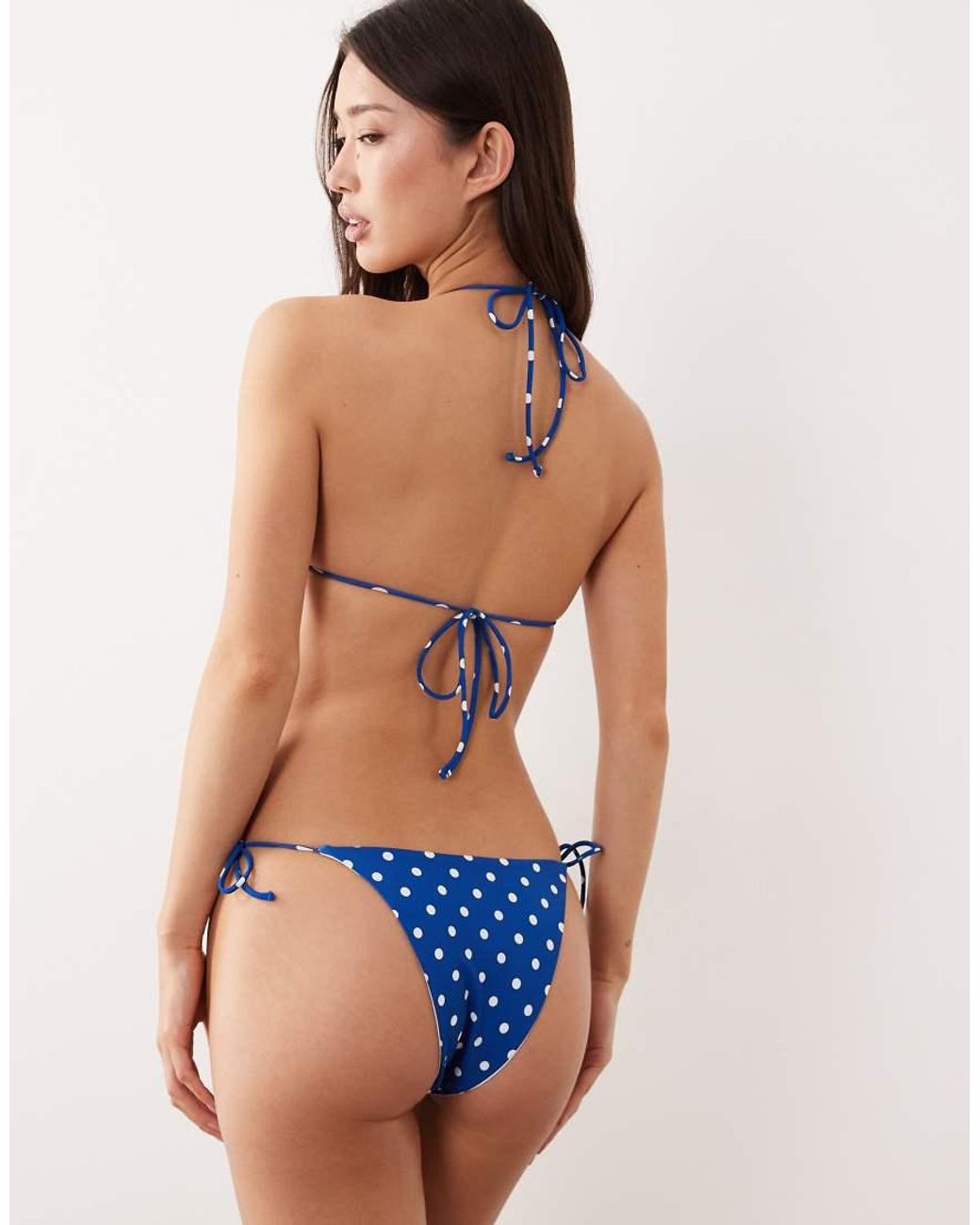 Free Society Blue Polka Dot Tie Side Bikini Bottom