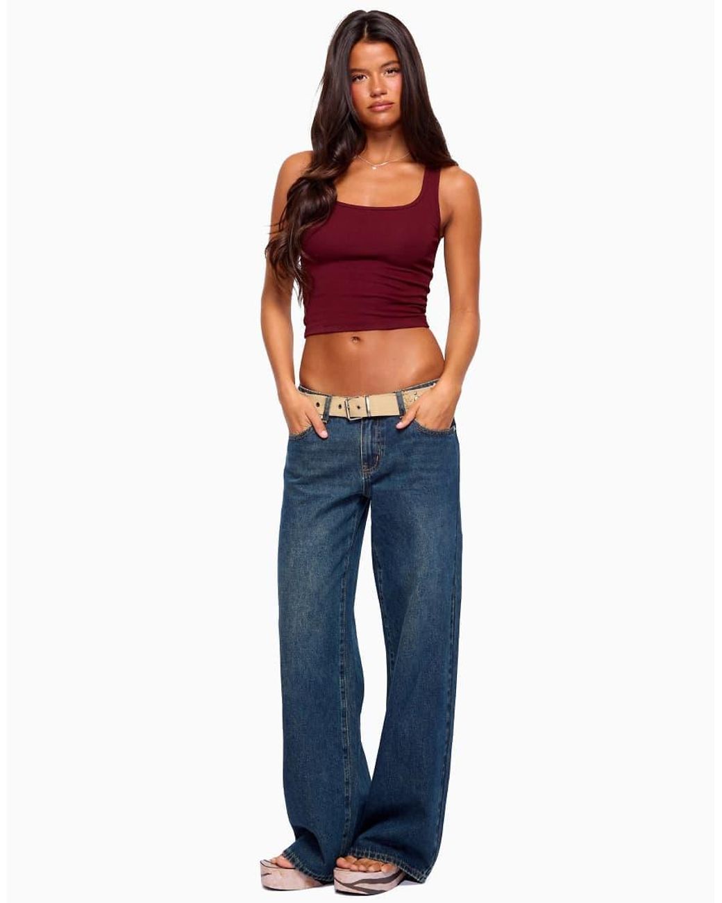 Edikted Blue Raelynn Washed Low Rise Baggy Jeans