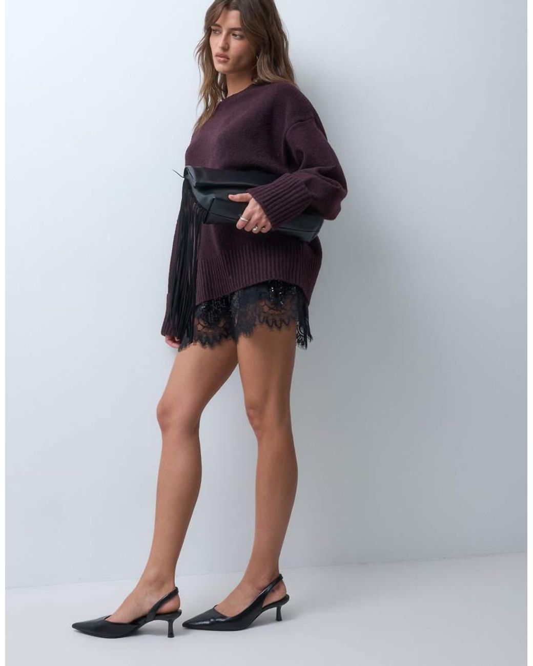 Pretty Lavish Blue Camille Borg Knit Oversized Jumper With Ribbed Detail