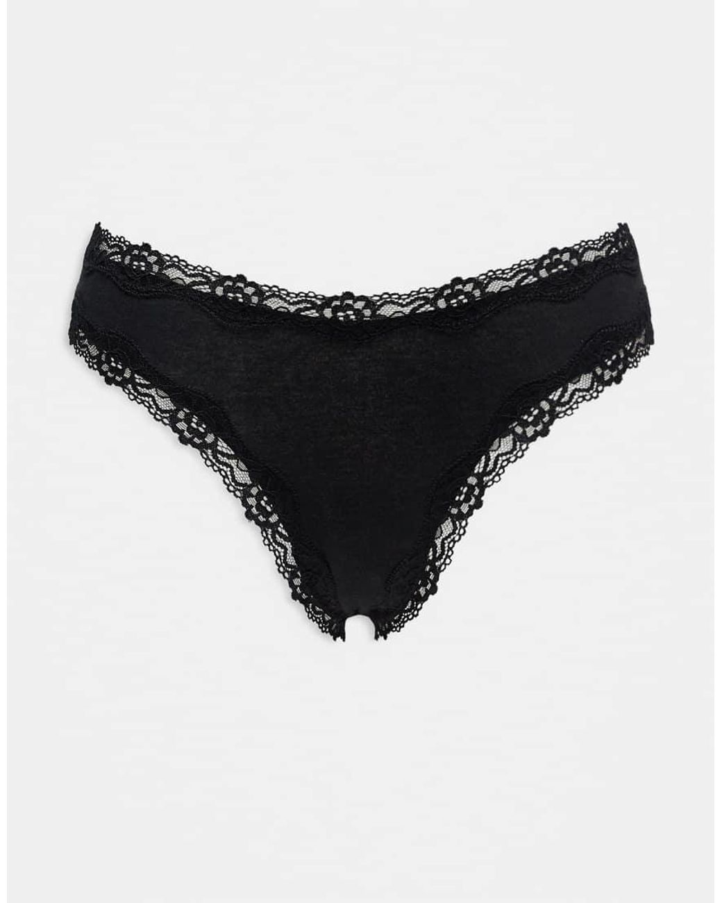 ASOS Black Asos Design 3 Pack Cotton & Lace Trim High Rise Malibu Thong