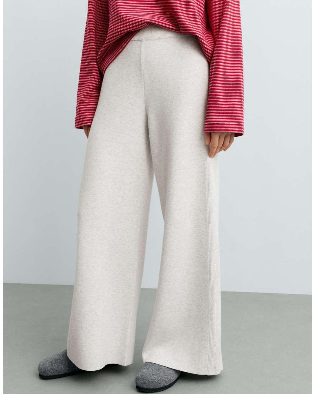 Oysho Red Wide-Leg Straight Trousers With Side Rib