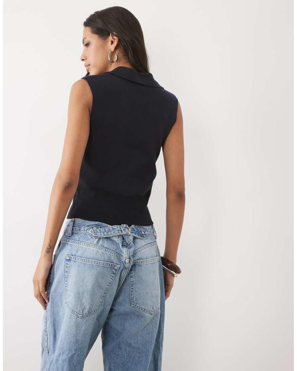 New Look Blue Polo Collar Compact Knit Singlet