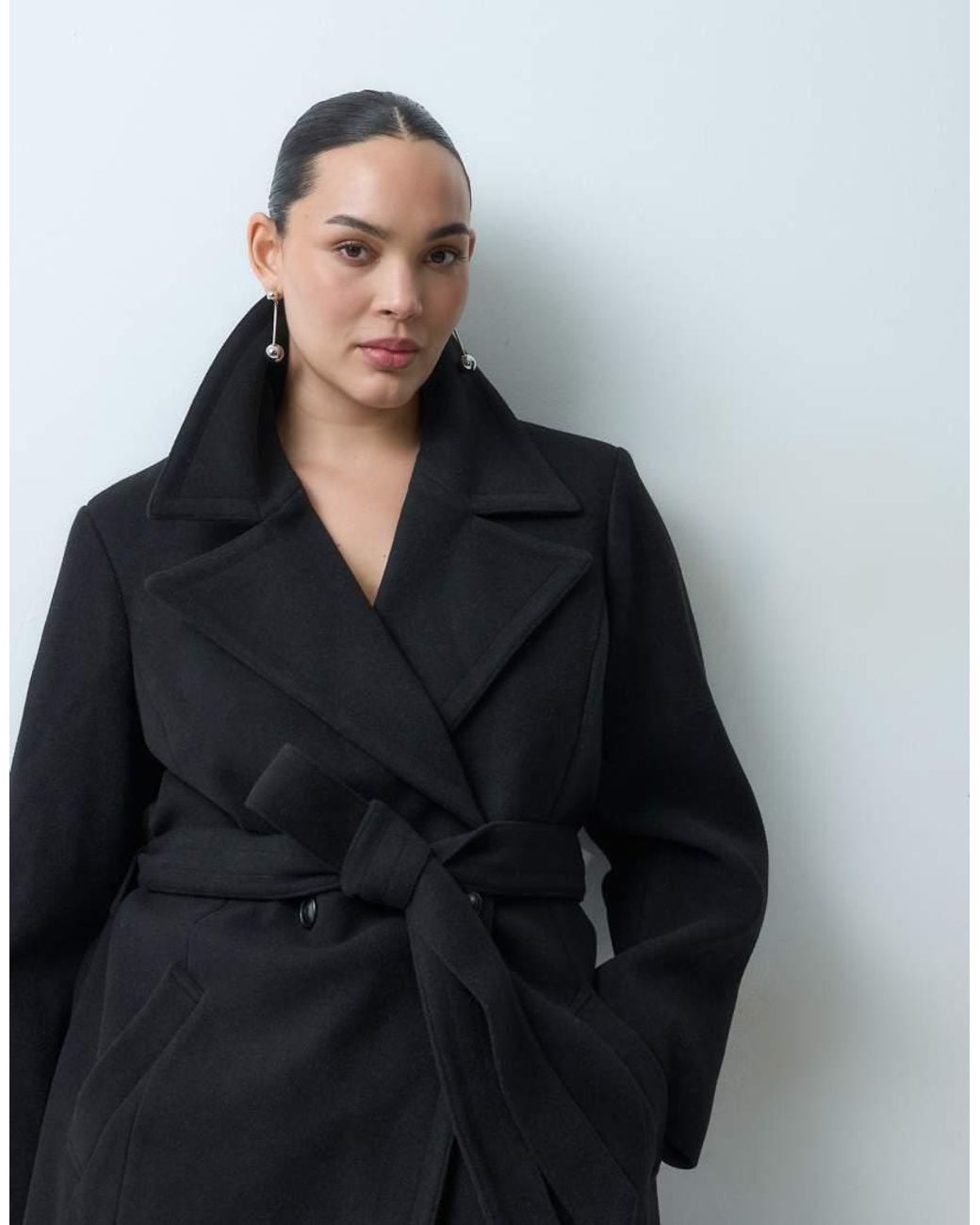 Forever New Black Wool Feel Belted Structured Coat