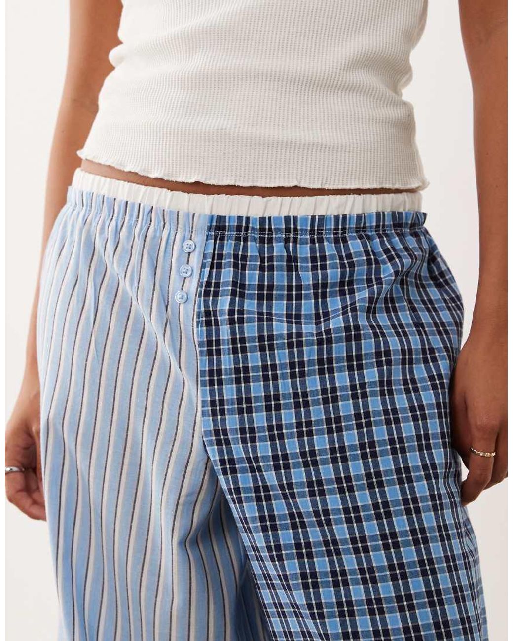 ASOS Blue Asos Design Petite Woven Spliced Pyjama Pants With Double Waistband