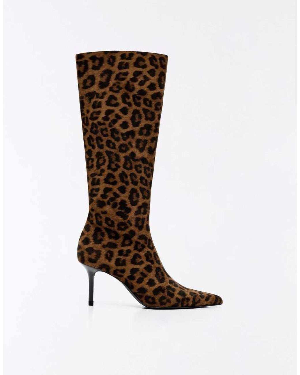 Bershka Brown Animal Print Heeled Boots