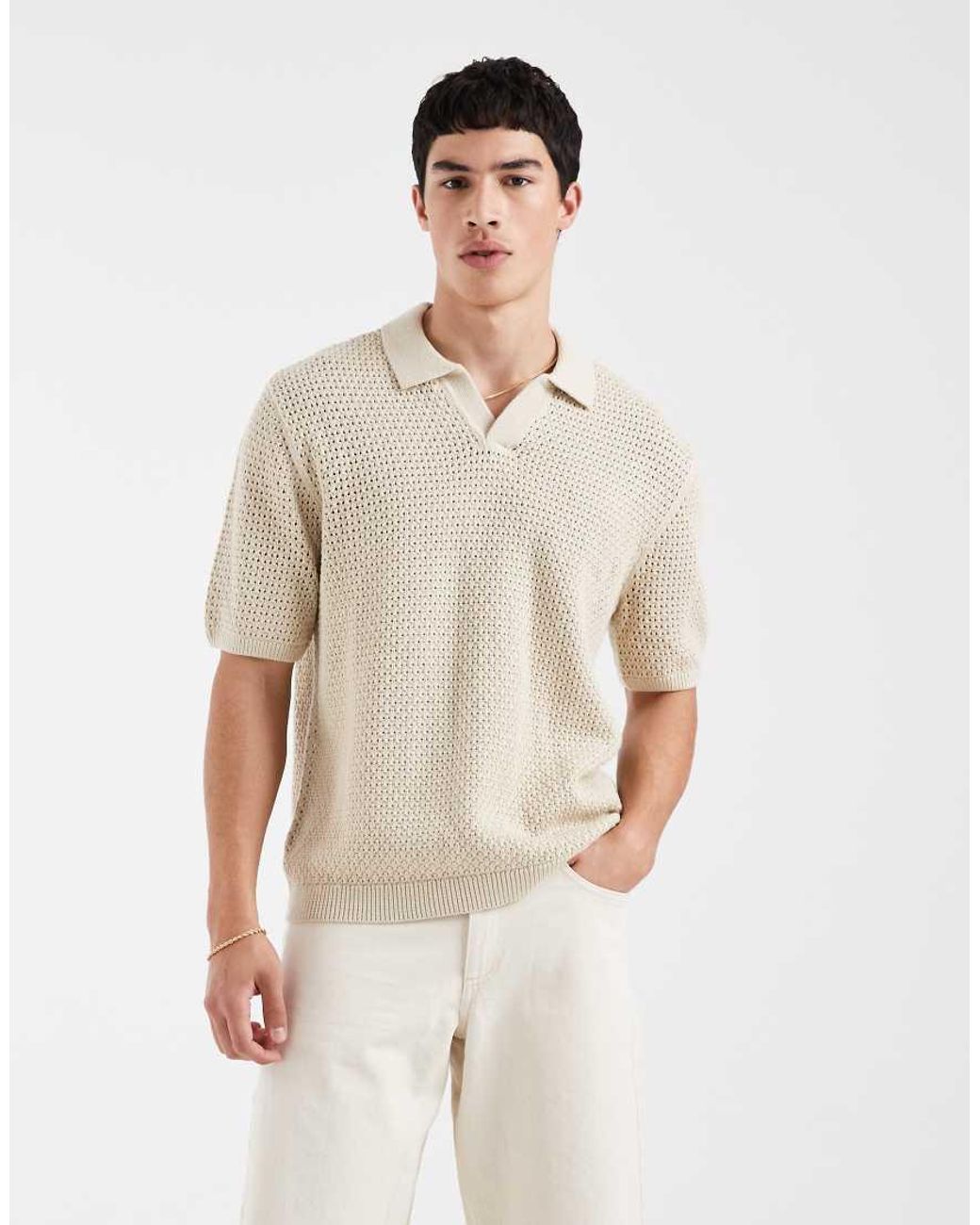 Levi's White Dillon Open Collar V Neck Polo Jumper for men