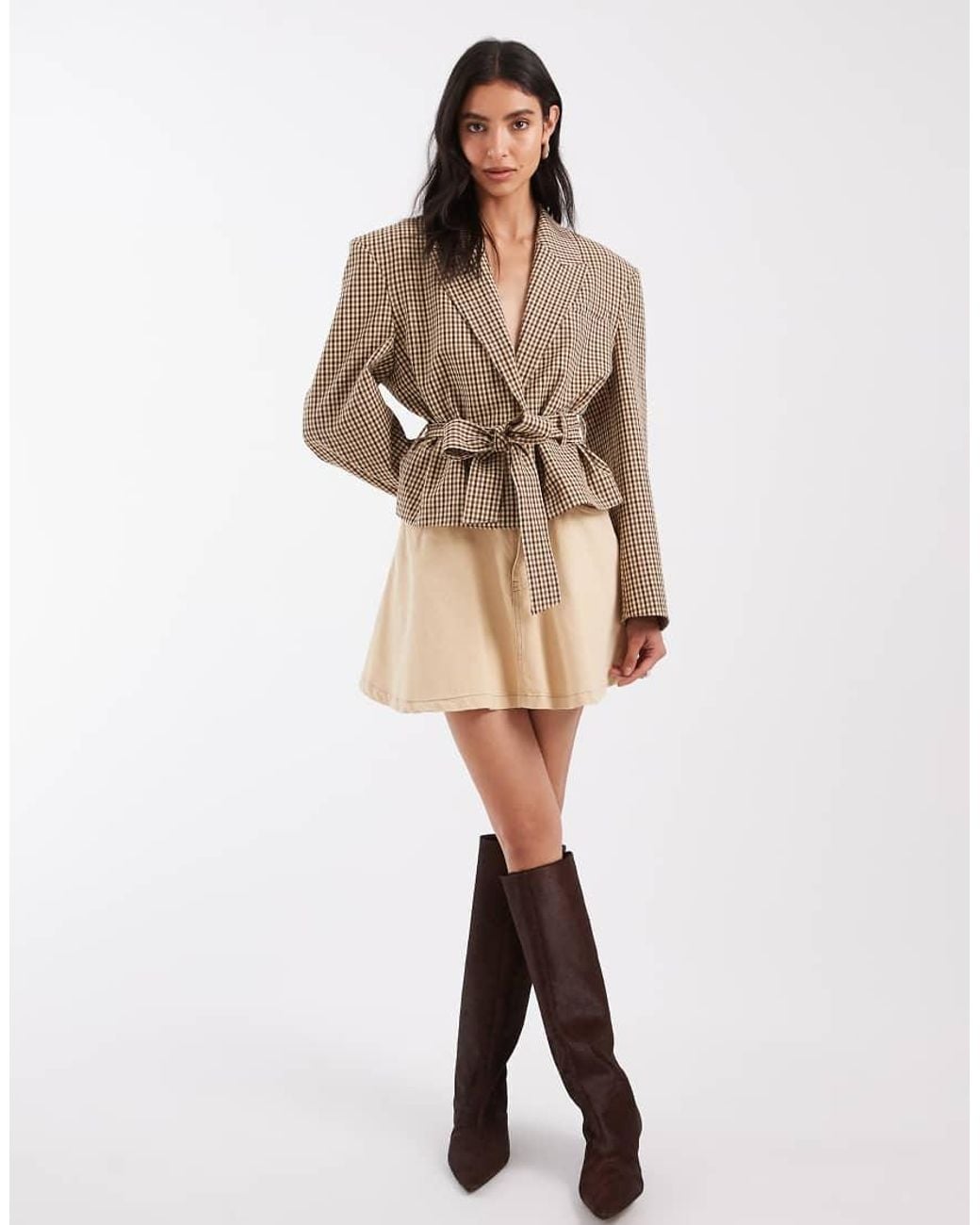 ASOS Natural Boxy Fit Belted Cropped Jacket