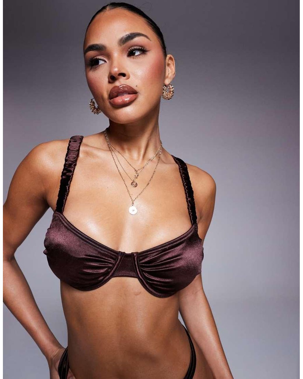 South Beach Gray Ruched Underwire Bikini Top