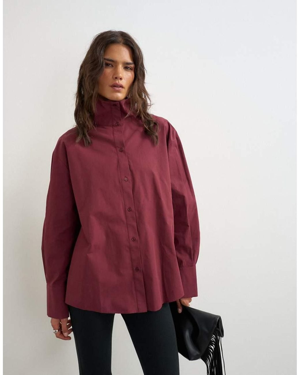 TOPSHOP Red Funnel Neck Shirt