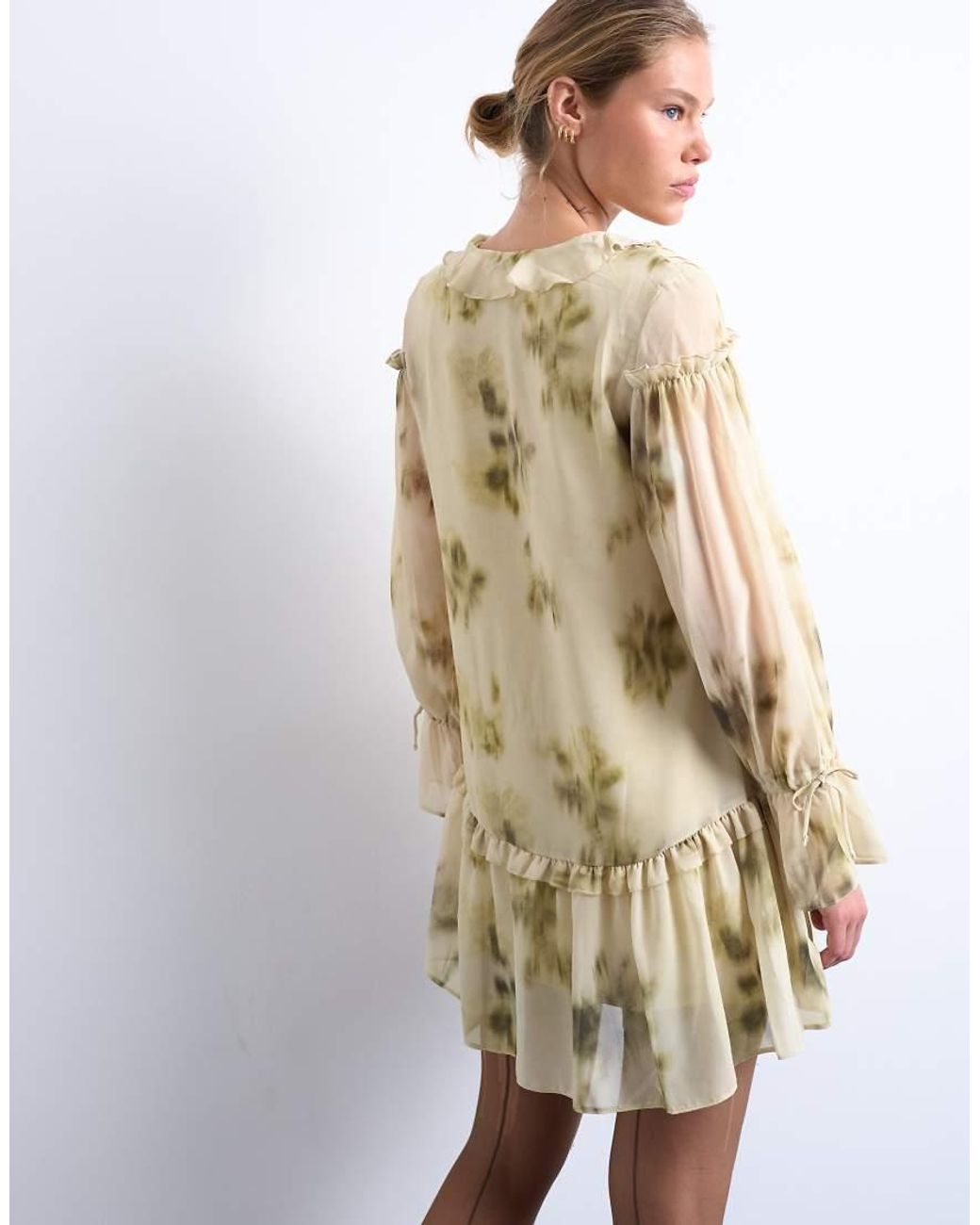 TOPSHOP Natural Poet Sleeve Frill Mini Dress