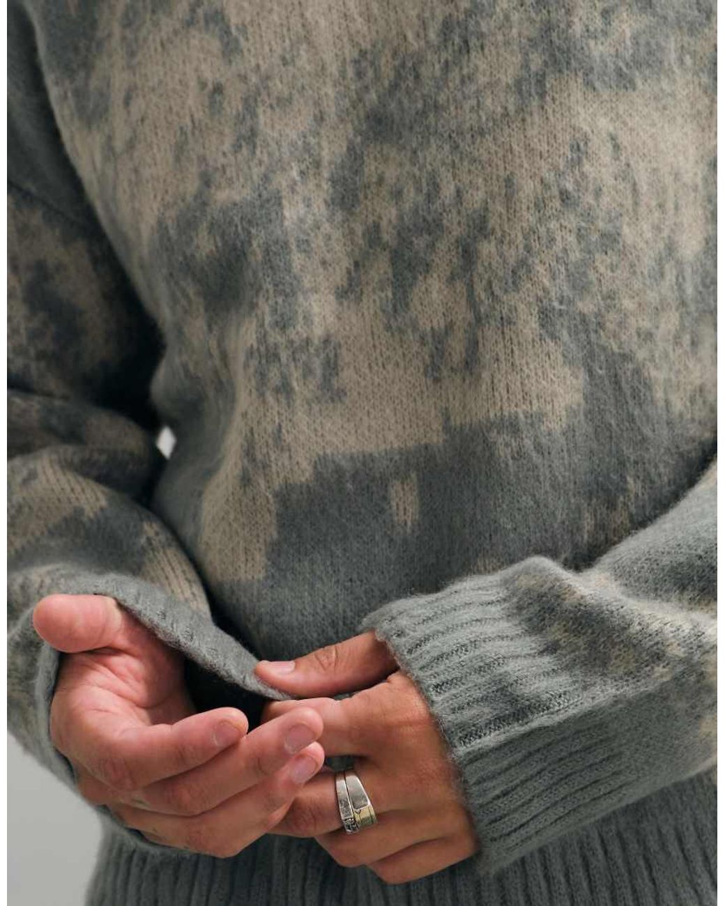 The Ragged Priest Gray Fuzzy Glitch Camo Jumper for men