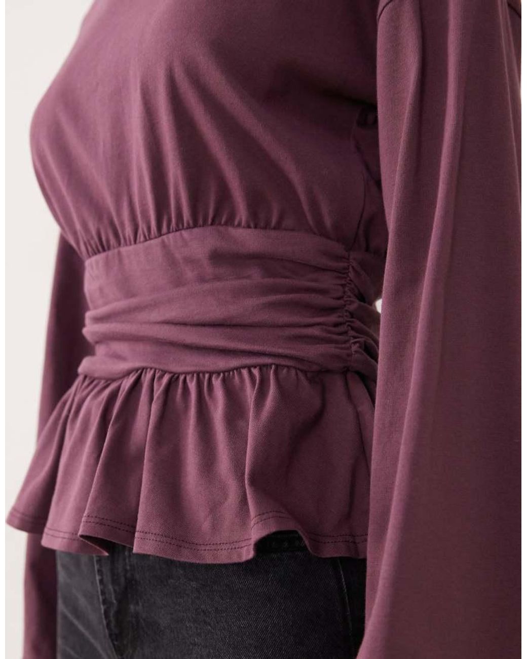 ASOS Purple Cinched Waist Peplum Hem Long Sleeve