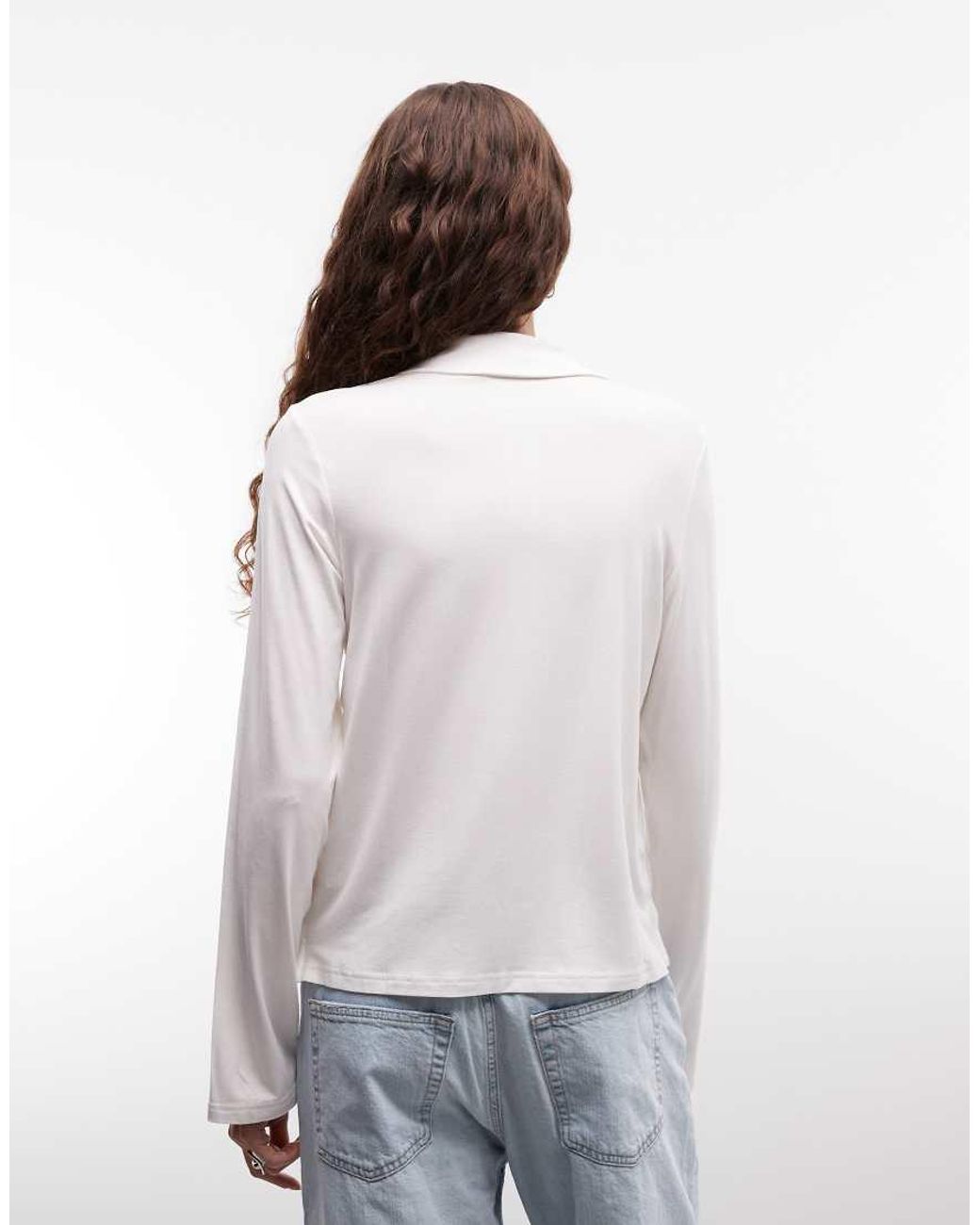 Monki White Long Sleeve Polo Top