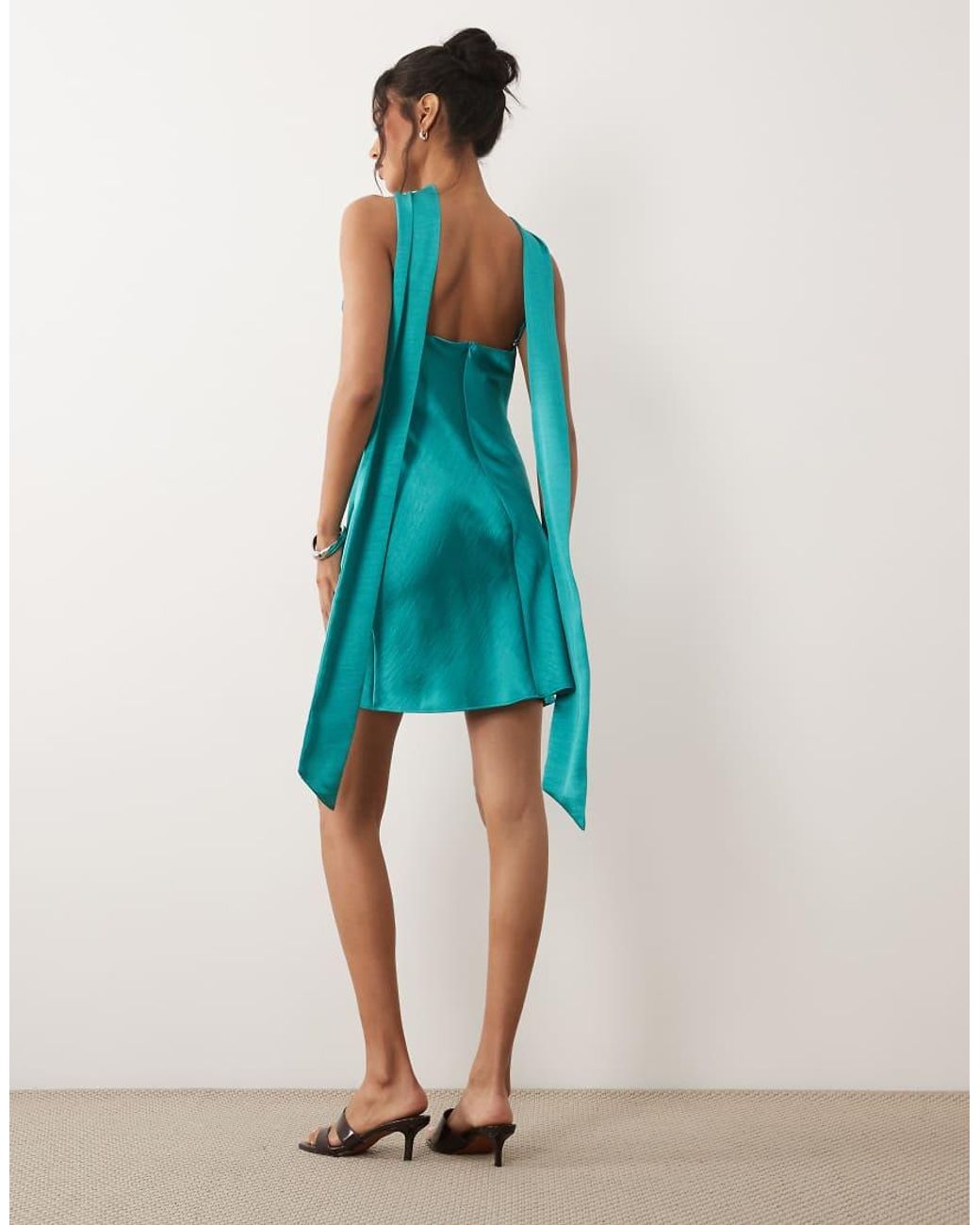 TFNC London Blue Satin Scarf Detail Mini Dress