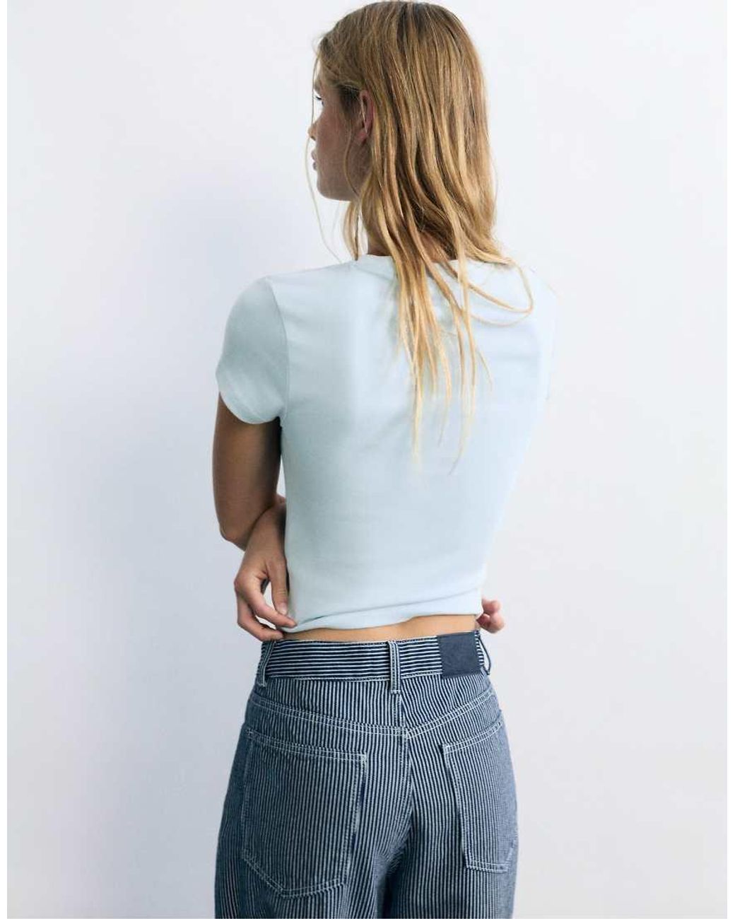 Pull&Bear Blue Studded Slogan T-shirt